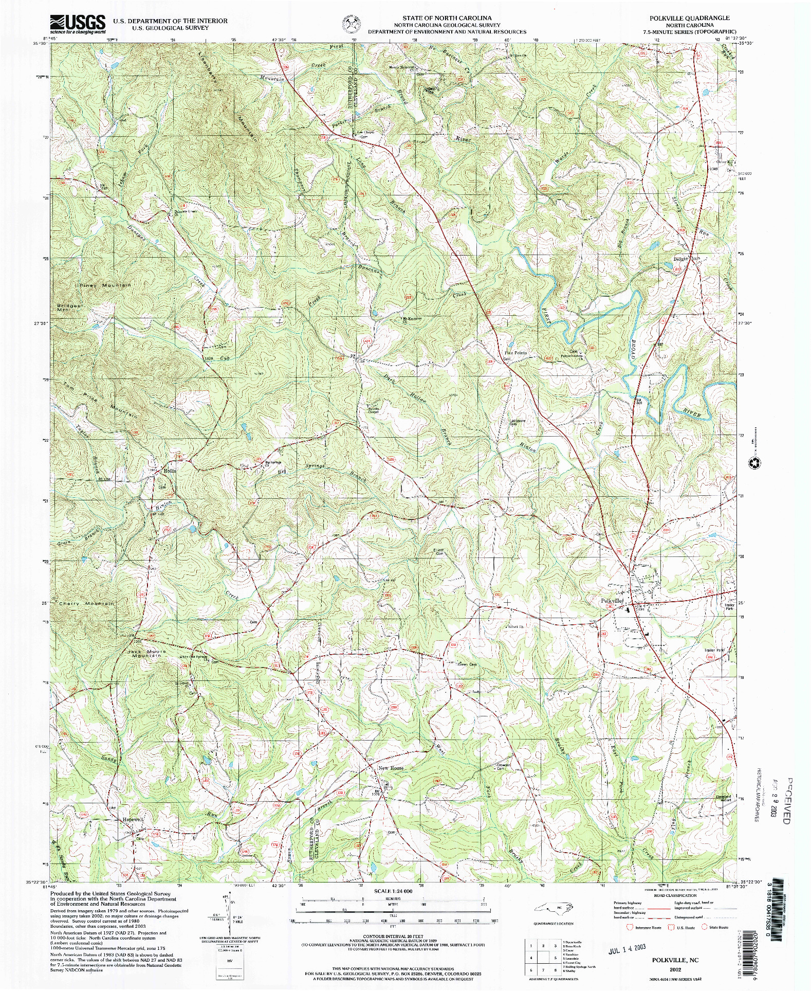 USGS 1:24000-SCALE QUADRANGLE FOR POLKVILLE, NC 2002