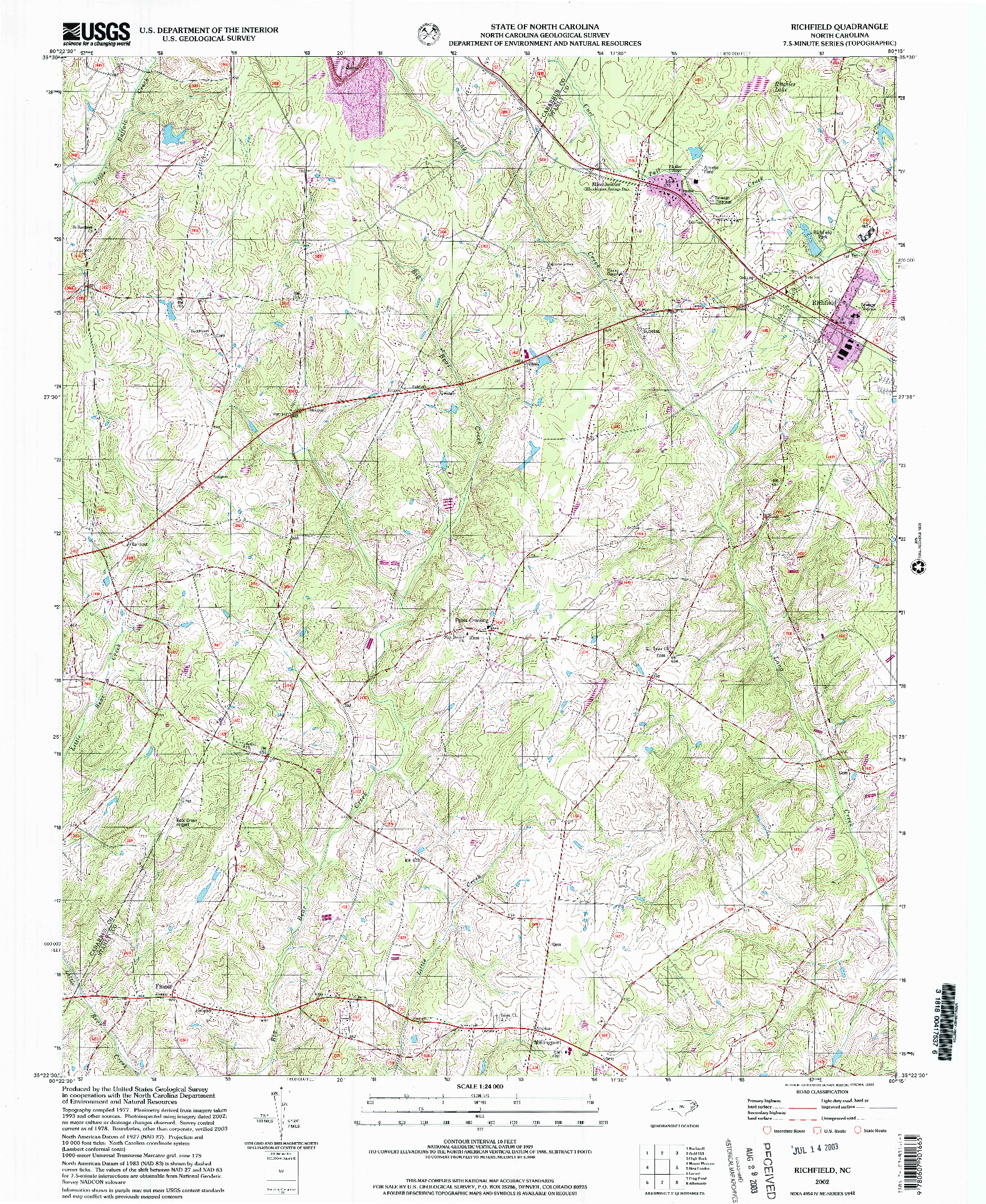 USGS 1:24000-SCALE QUADRANGLE FOR RICHFIELD, NC 2002