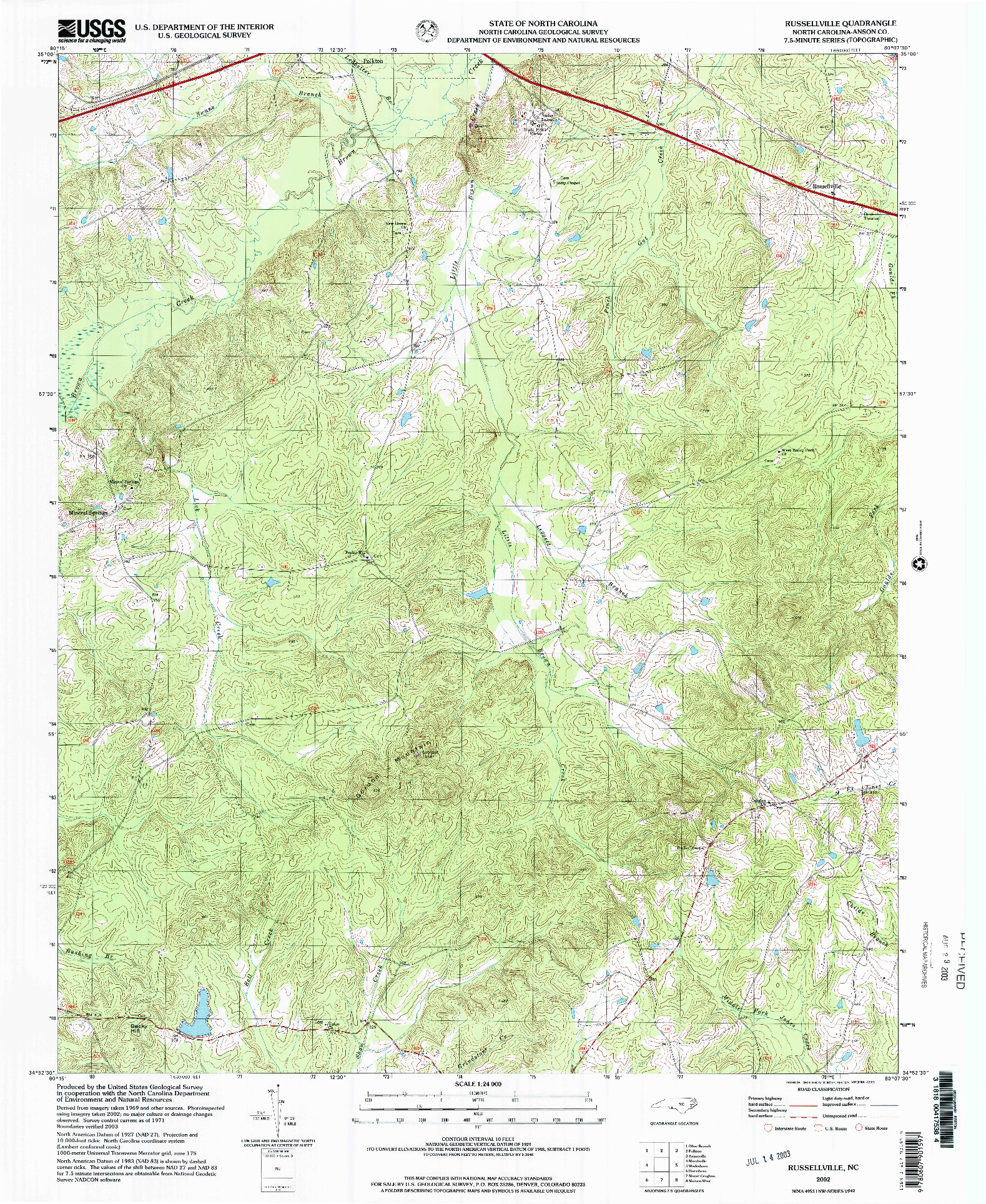 USGS 1:24000-SCALE QUADRANGLE FOR RUSSELLVILLE, NC 2002