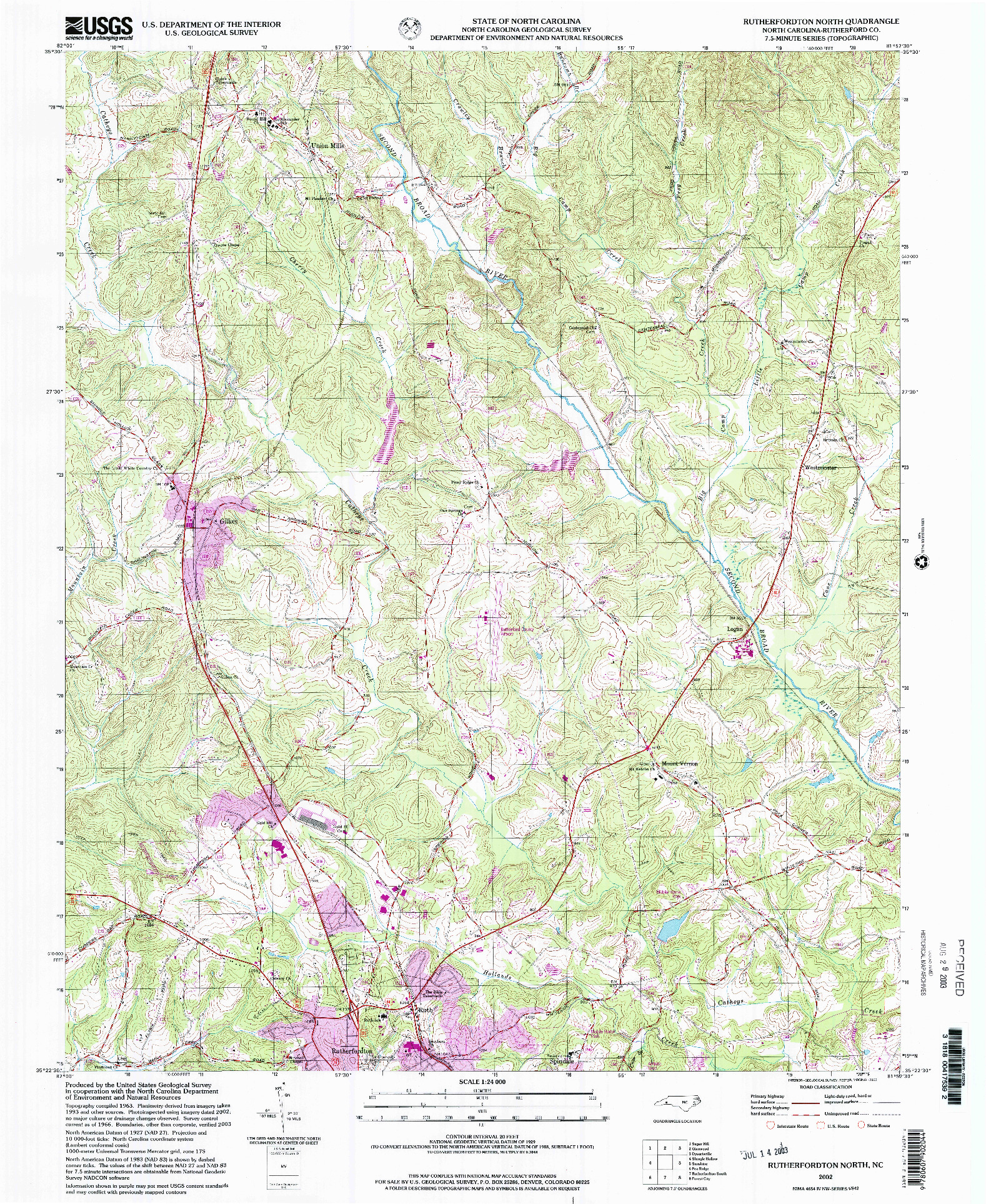 USGS 1:24000-SCALE QUADRANGLE FOR RUTHERFORDTON NORTH, NC 2002