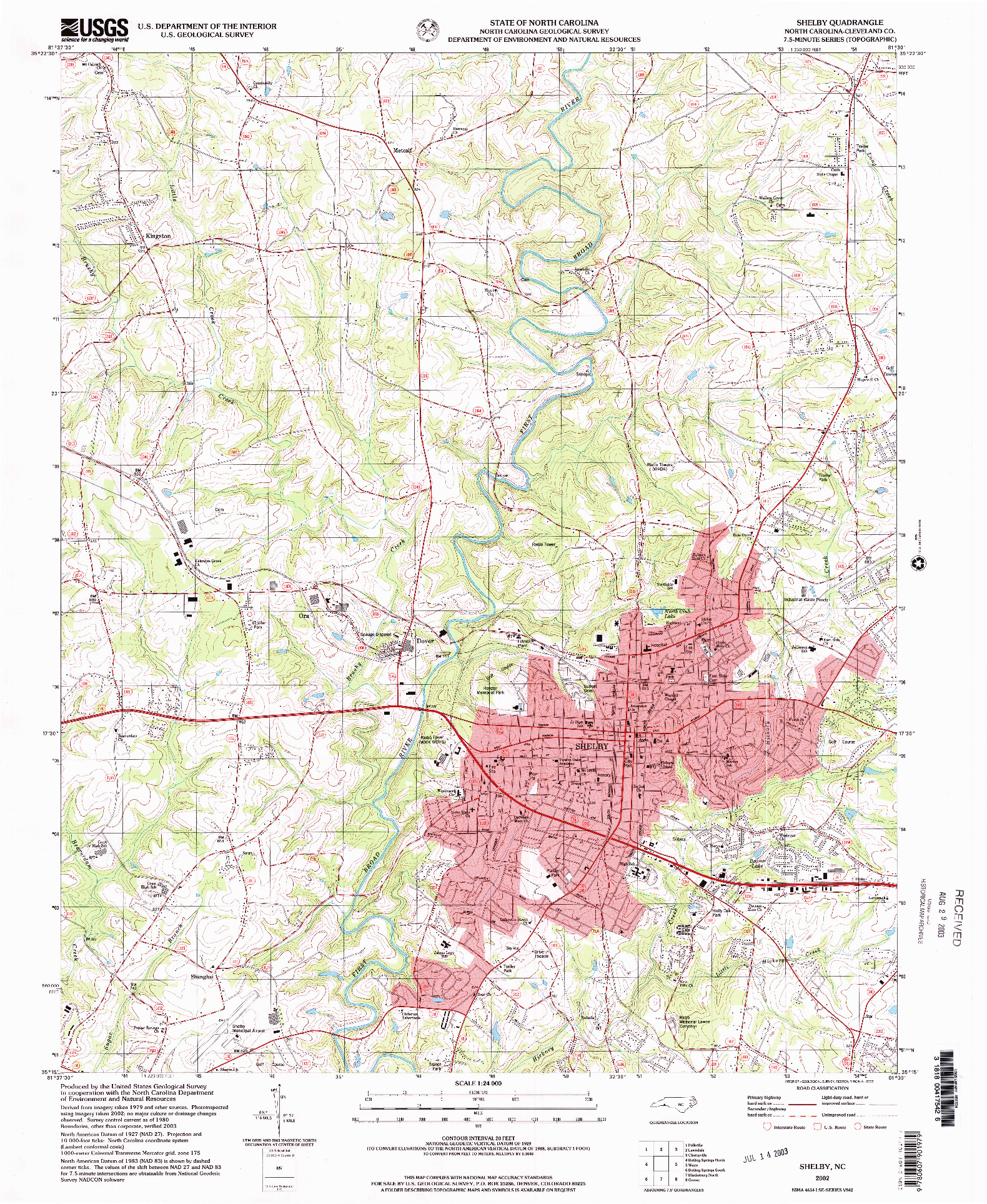 USGS 1:24000-SCALE QUADRANGLE FOR SHELBY, NC 2002