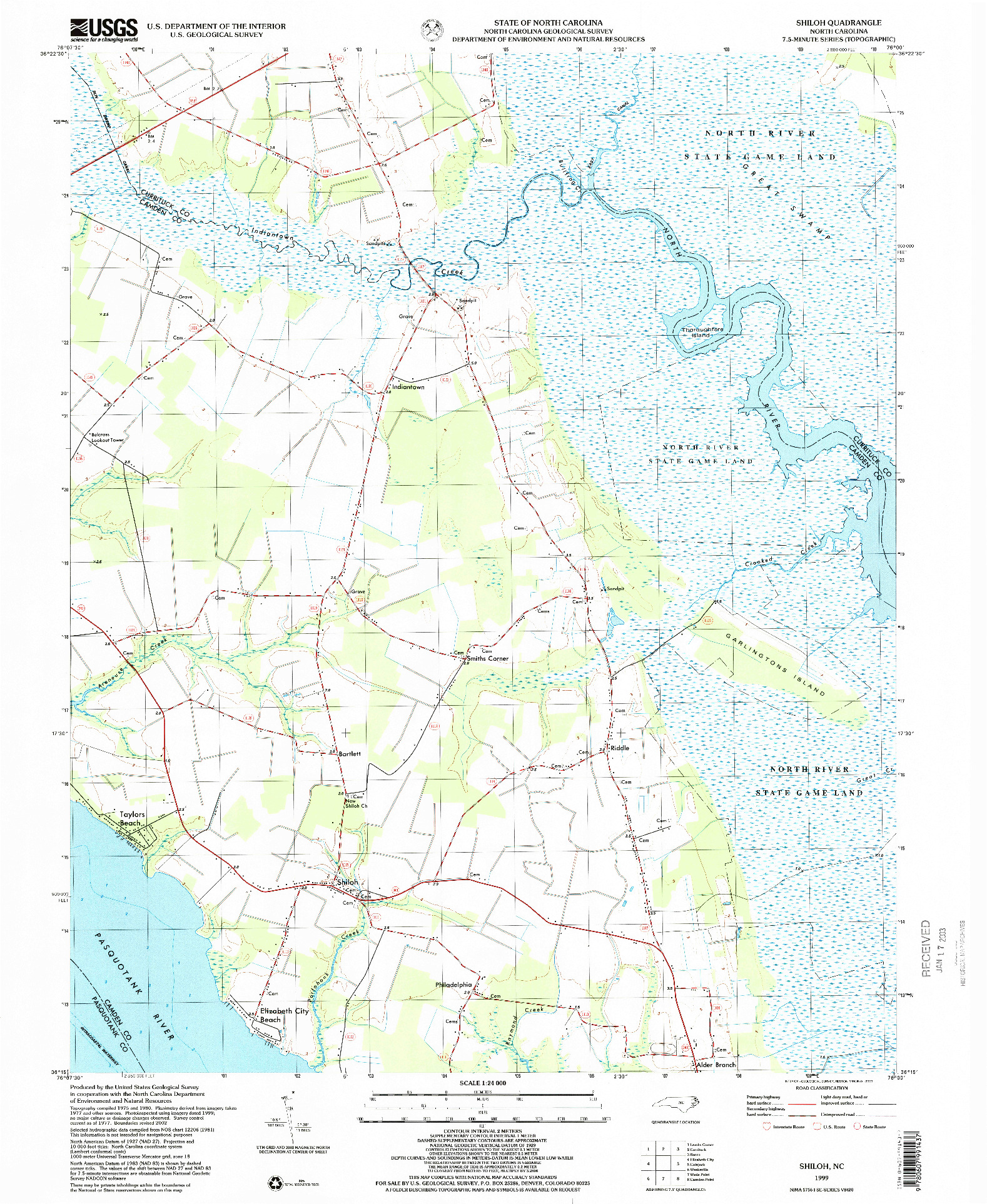 USGS 1:24000-SCALE QUADRANGLE FOR SHILOH, NC 1999