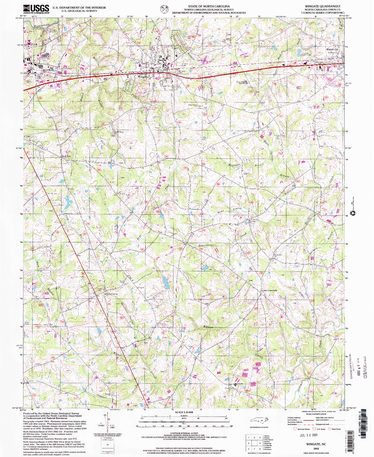 USGS 1:24000-SCALE QUADRANGLE FOR WINGATE, NC 2002