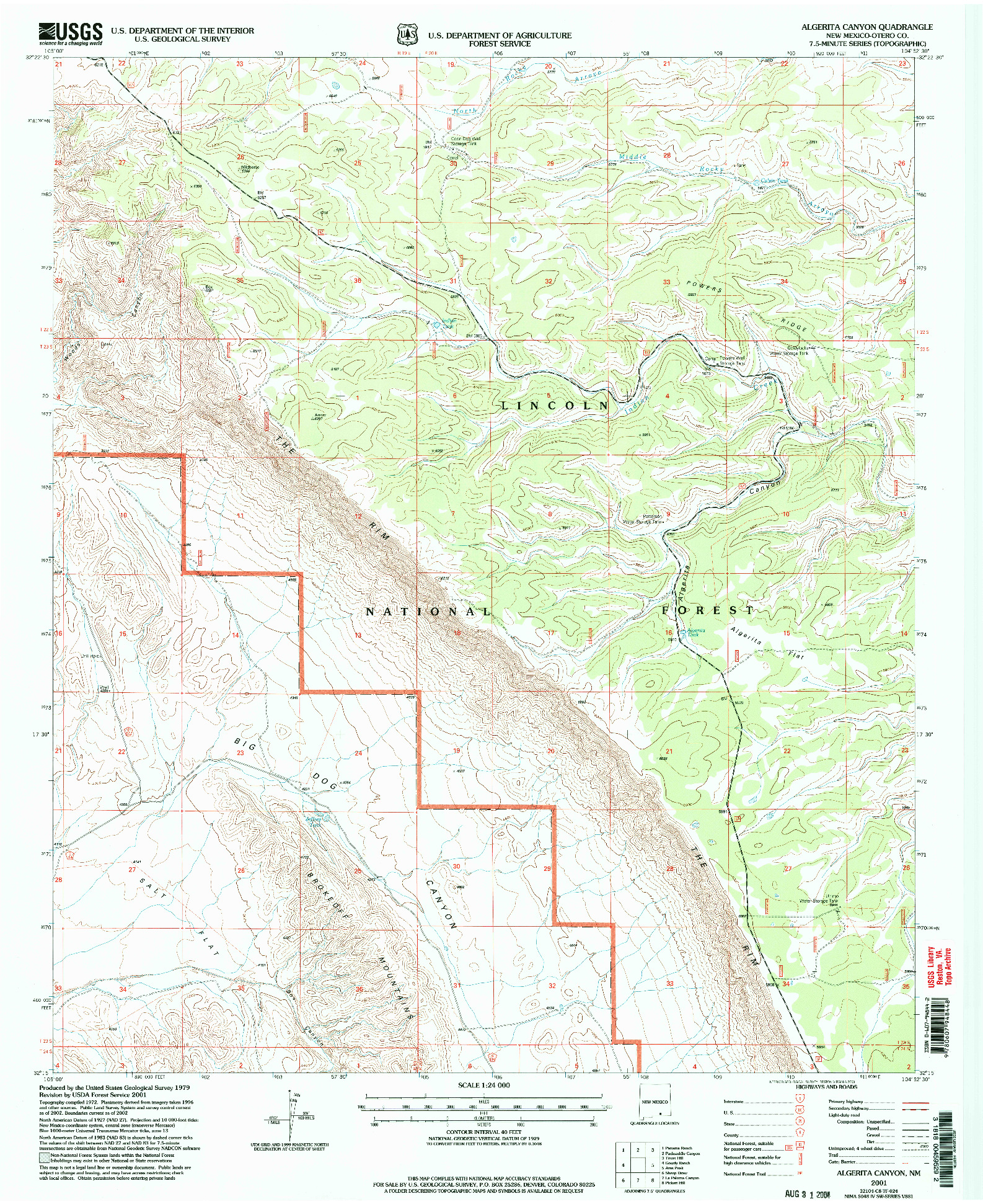 USGS 1:24000-SCALE QUADRANGLE FOR ALGERITA CANYON, NM 2001