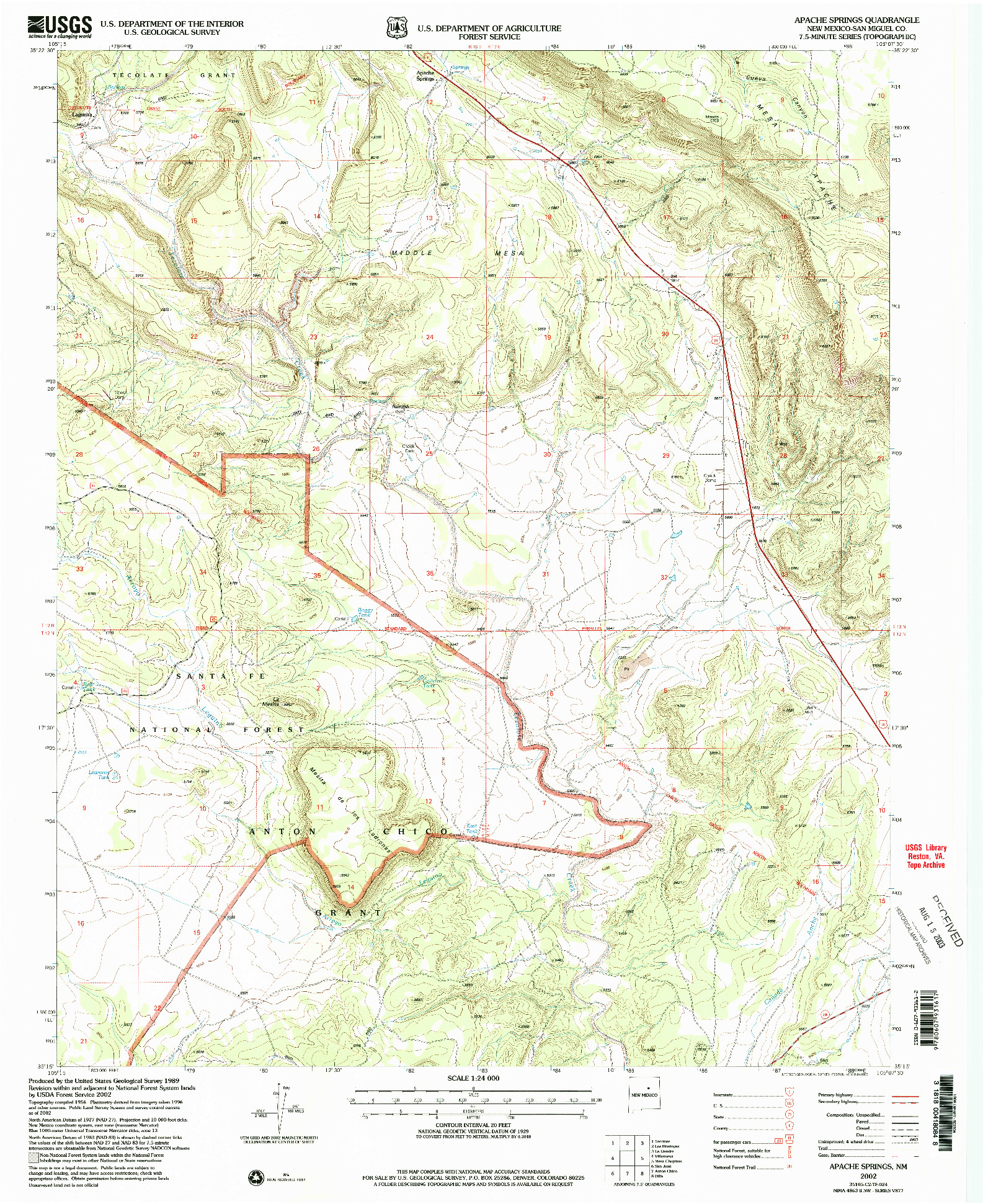 USGS 1:24000-SCALE QUADRANGLE FOR APACHE SPRINGS, NM 2002