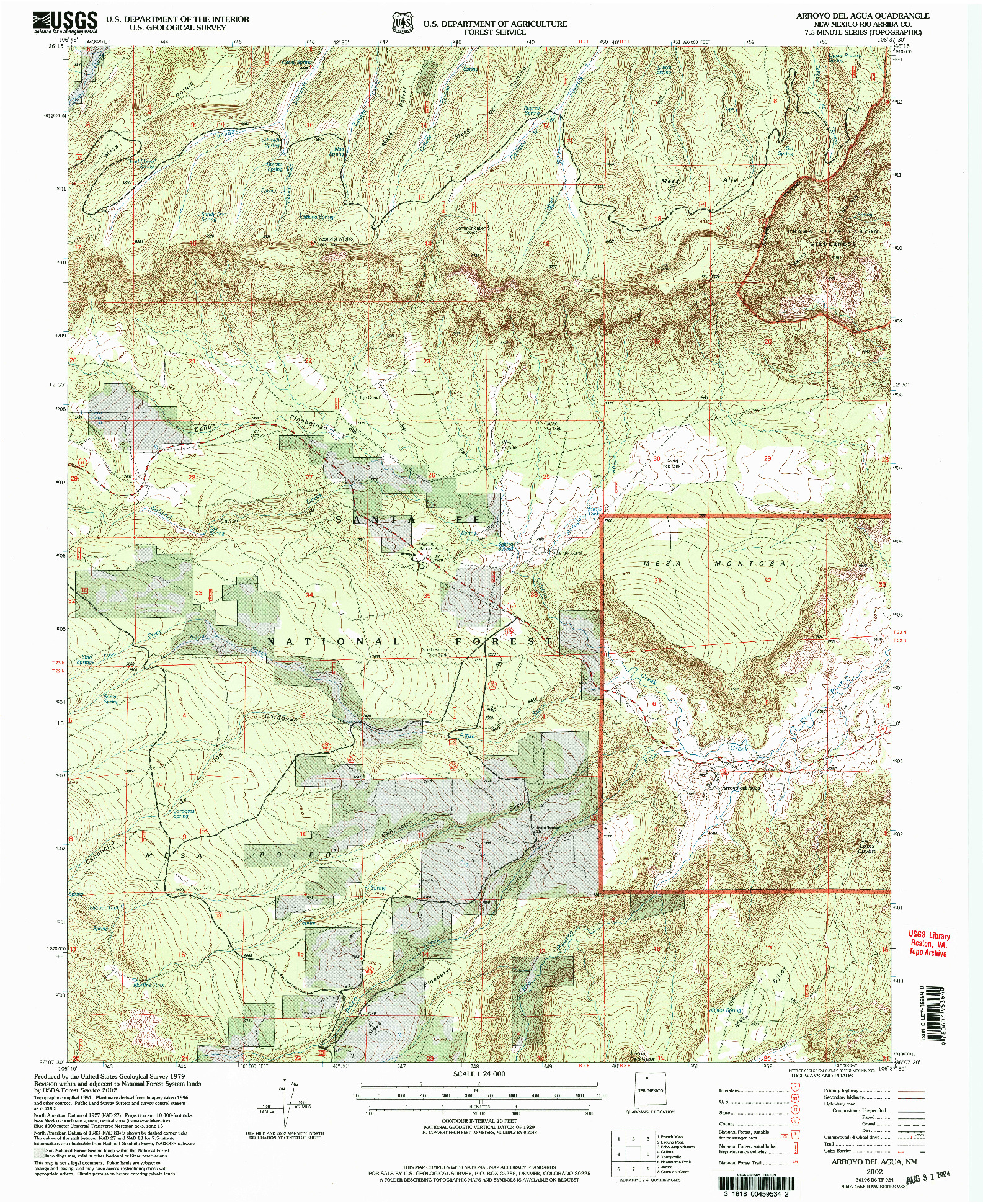 USGS 1:24000-SCALE QUADRANGLE FOR ARROYO DEL AGUA, NM 2002