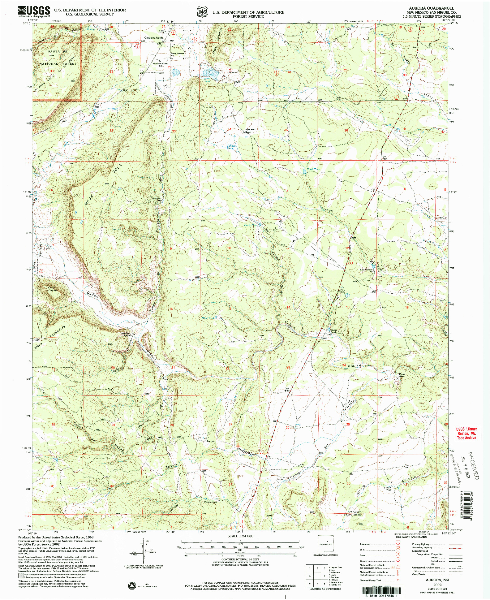USGS 1:24000-SCALE QUADRANGLE FOR AURORA, NM 2002