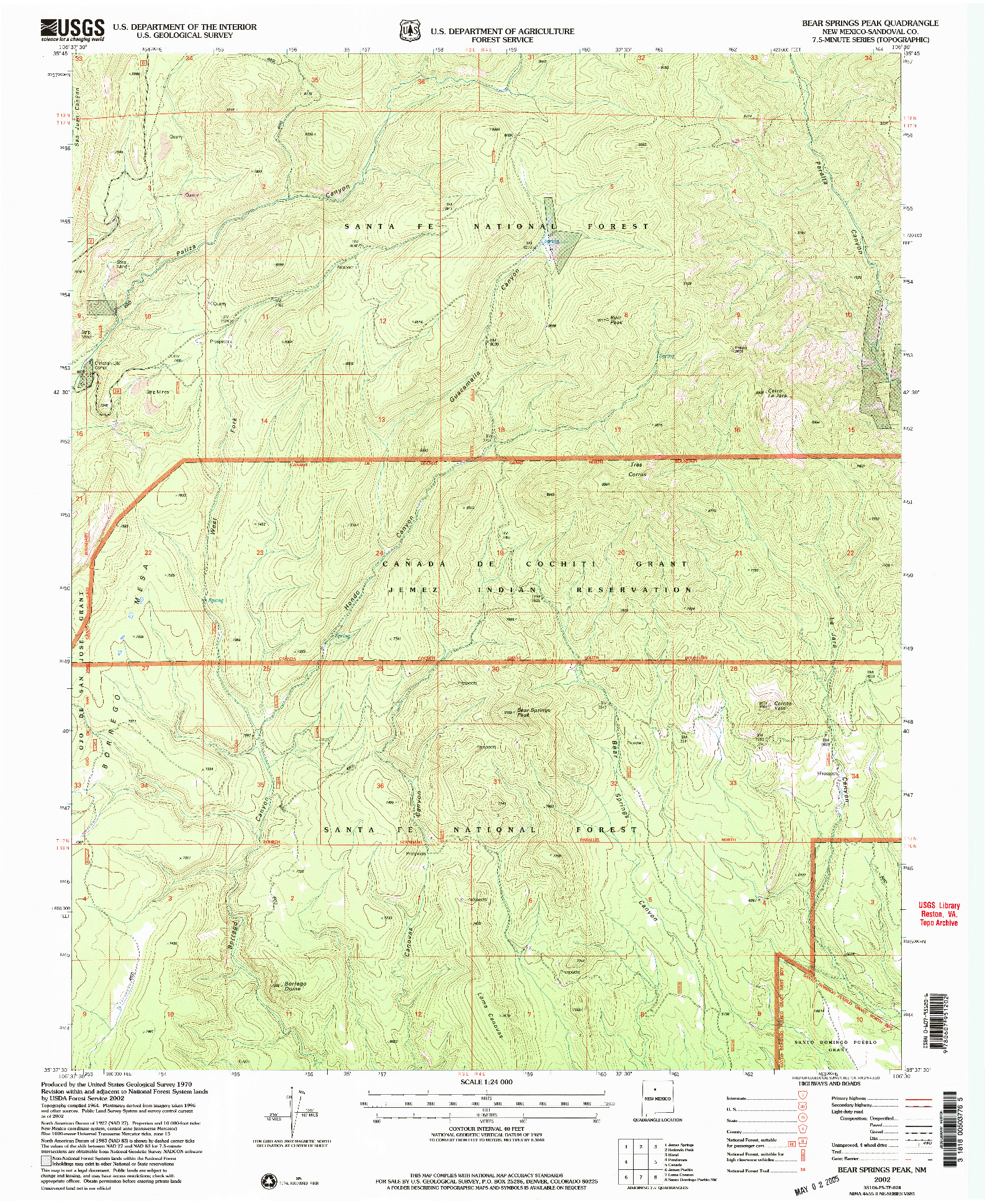 USGS 1:24000-SCALE QUADRANGLE FOR BEAR SPRINGS PEAK, NM 2002