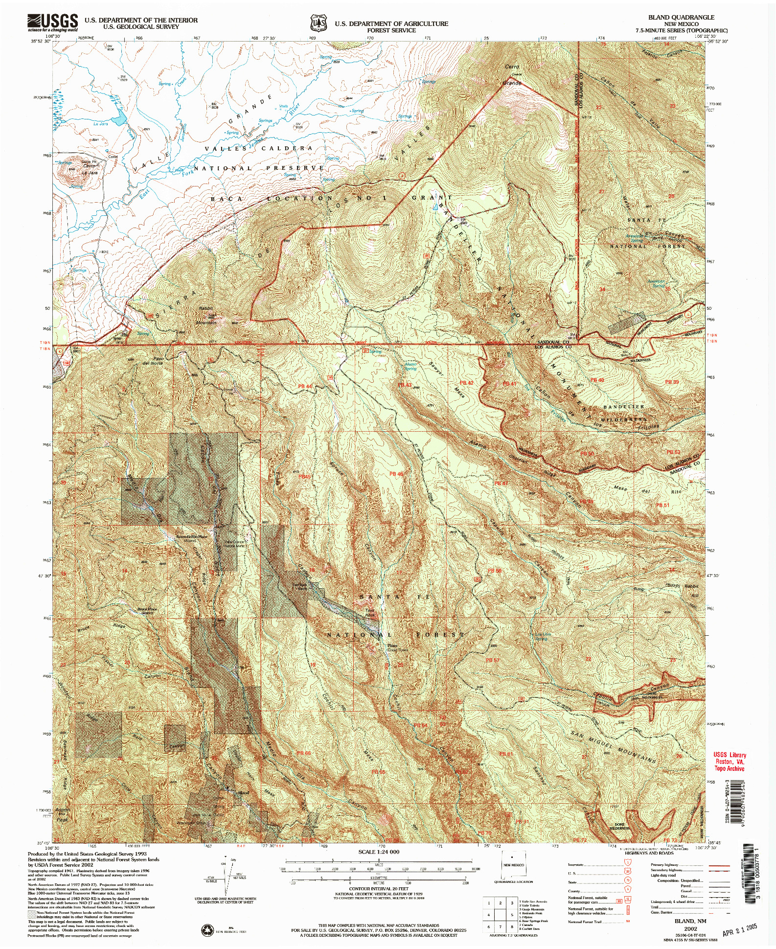 USGS 1:24000-SCALE QUADRANGLE FOR BLAND, NM 2002