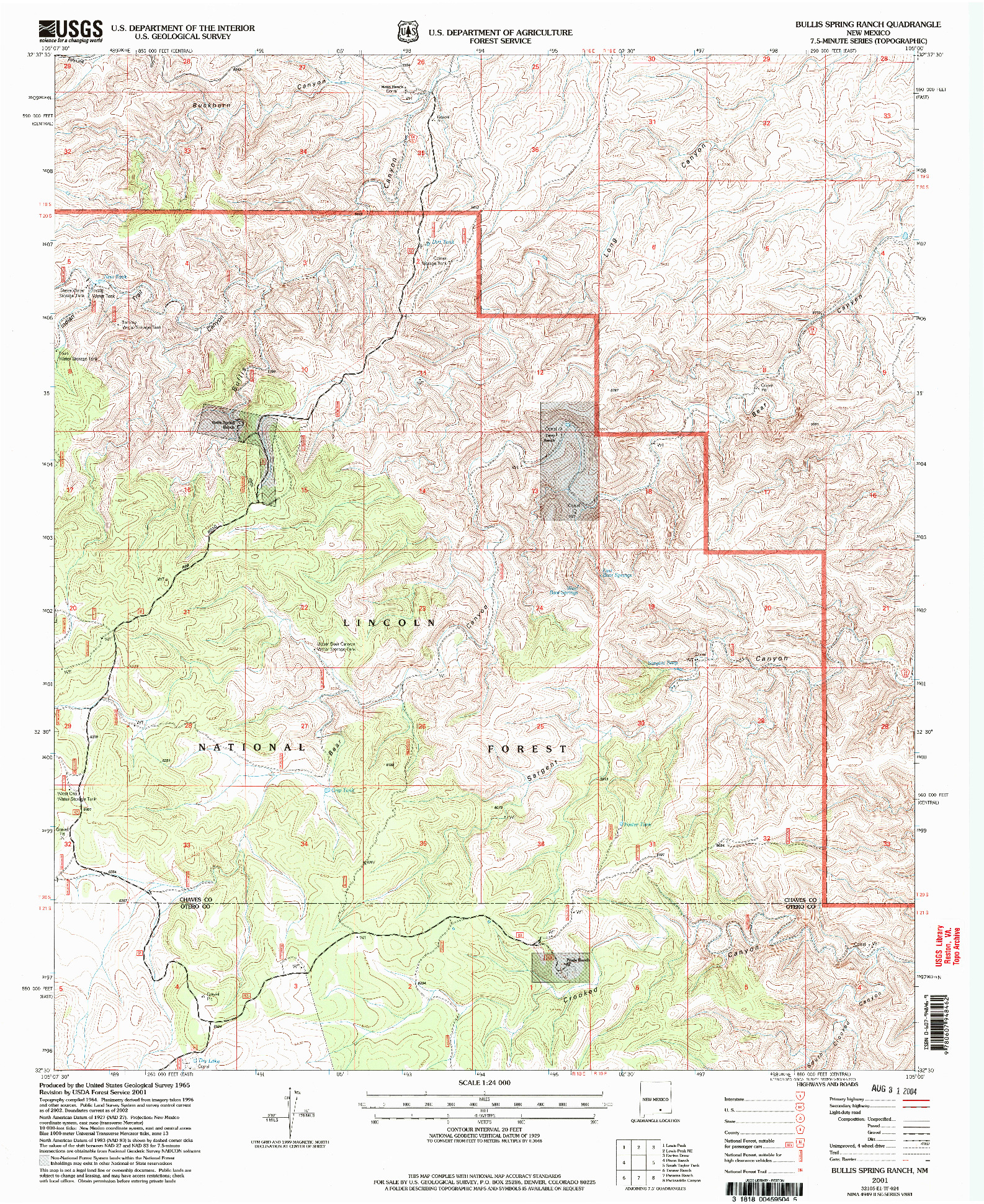 USGS 1:24000-SCALE QUADRANGLE FOR BULLIS SPRING RANCH, NM 2001