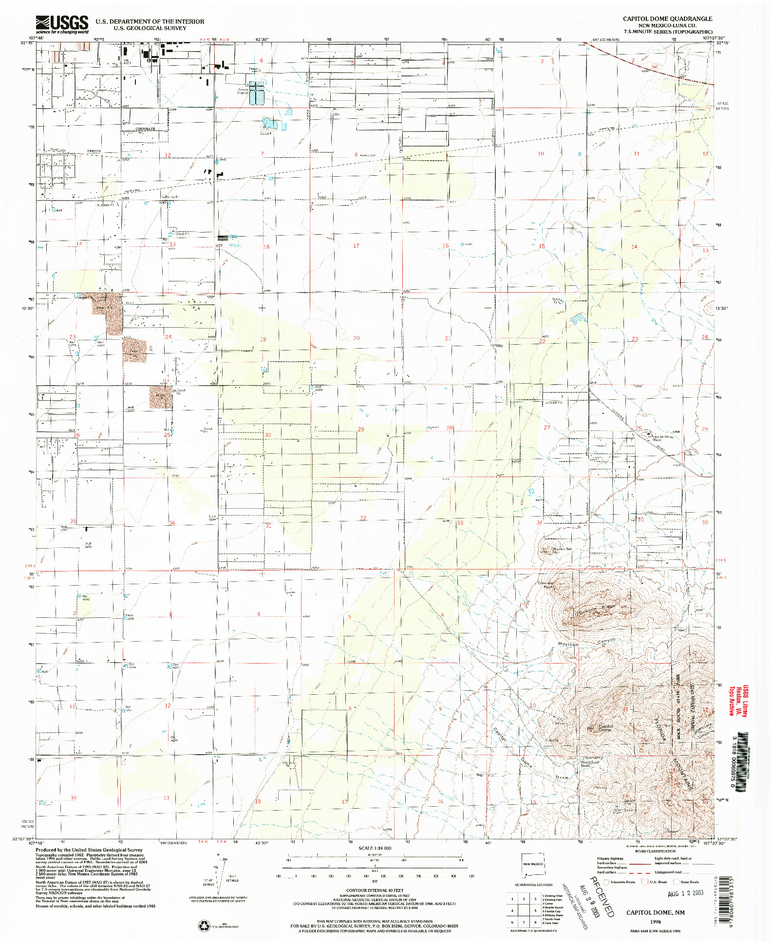USGS 1:24000-SCALE QUADRANGLE FOR CAPITOL DOME, NM 1996