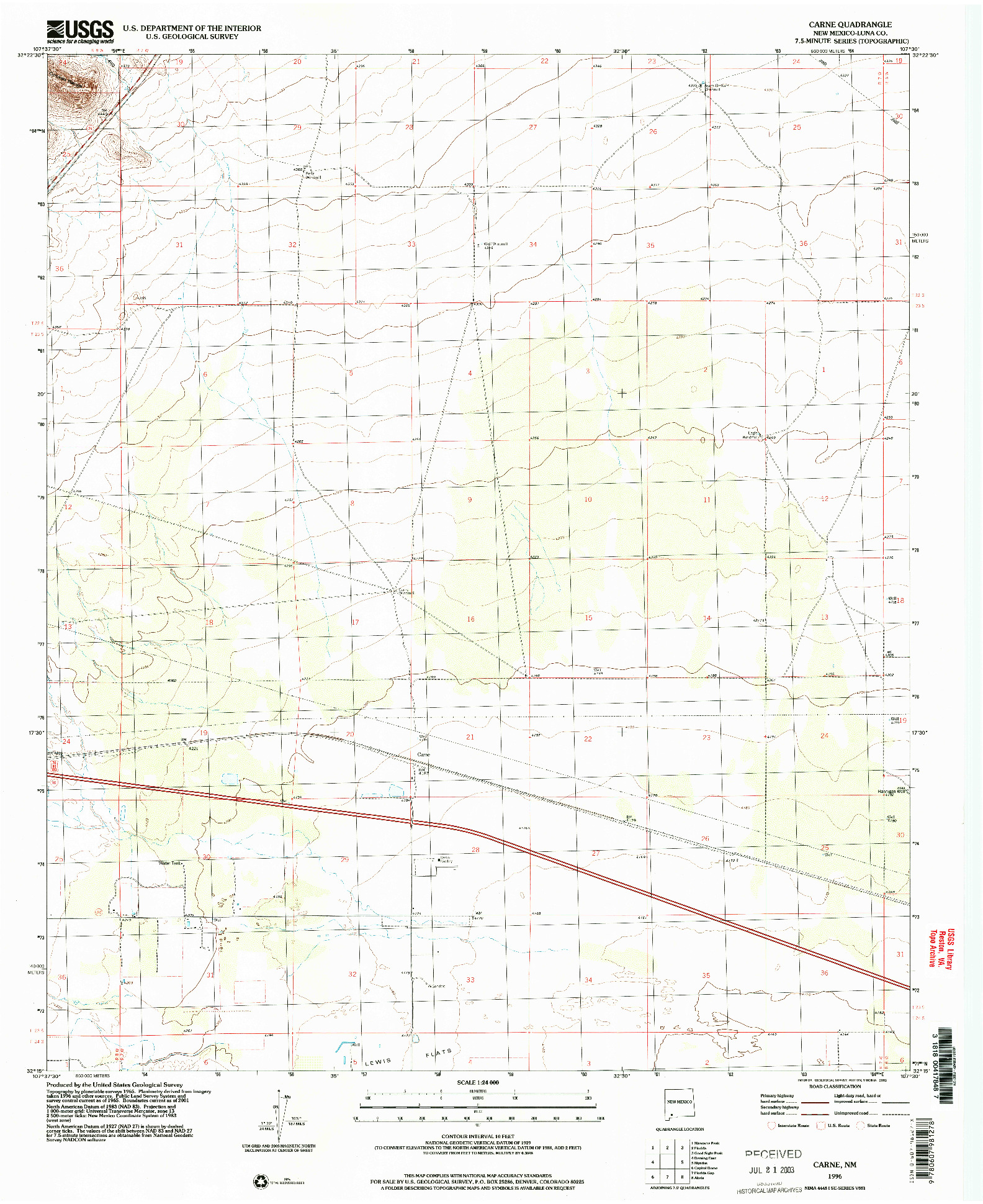 USGS 1:24000-SCALE QUADRANGLE FOR CARNE, NM 1996