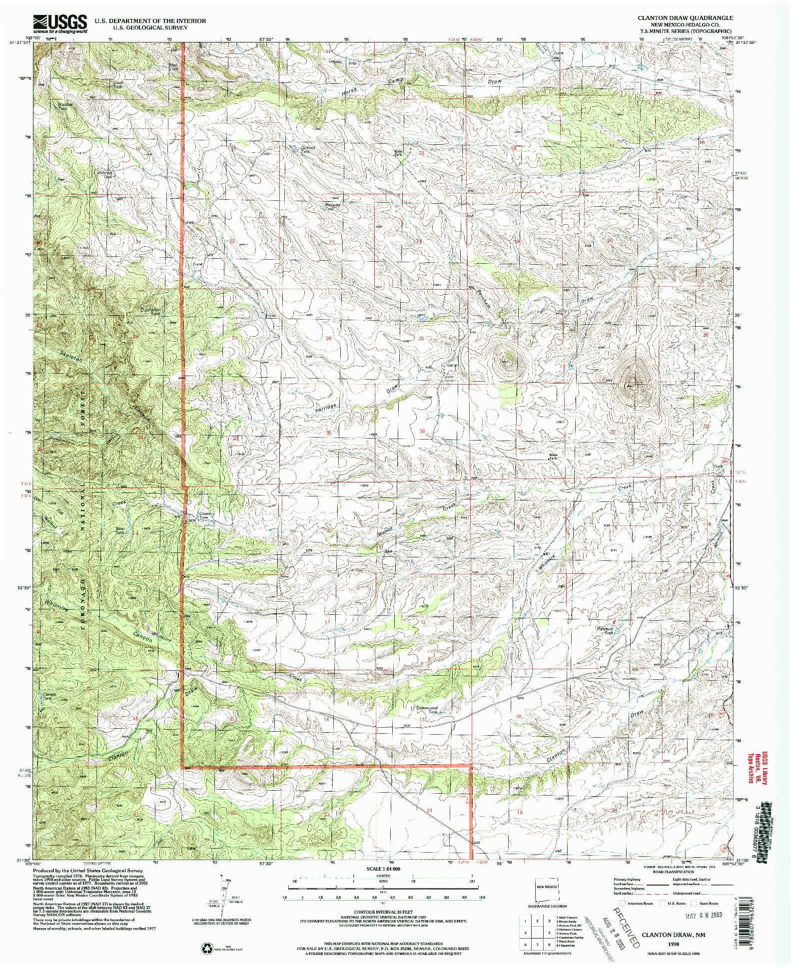 USGS 1:24000-SCALE QUADRANGLE FOR CLANTON DRAW, NM 1998