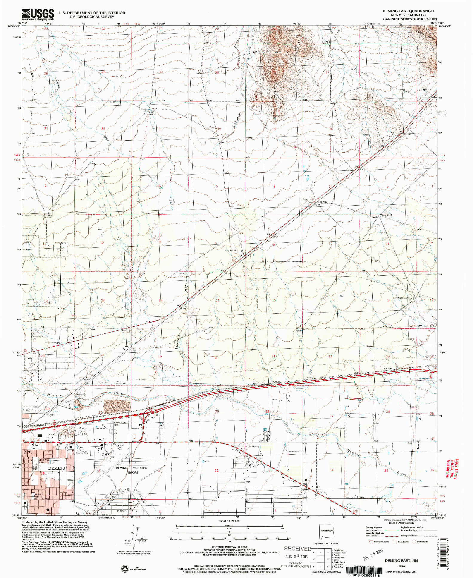 USGS 1:24000-SCALE QUADRANGLE FOR DEMING EAST, NM 1996