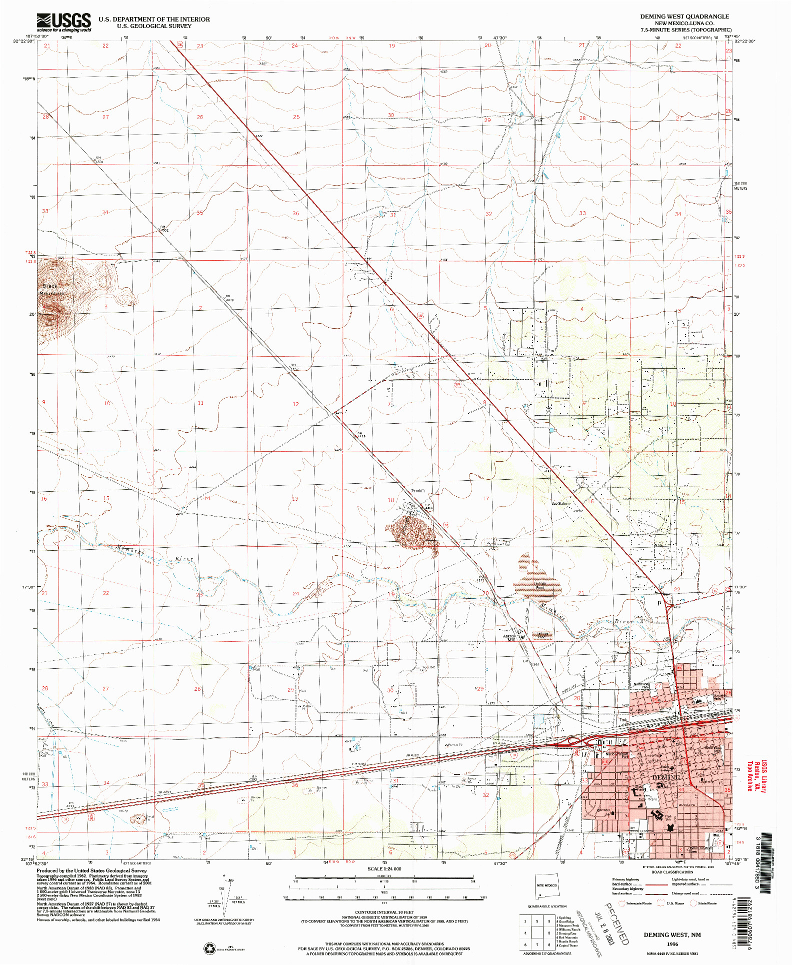 USGS 1:24000-SCALE QUADRANGLE FOR DEMING WEST, NM 1996