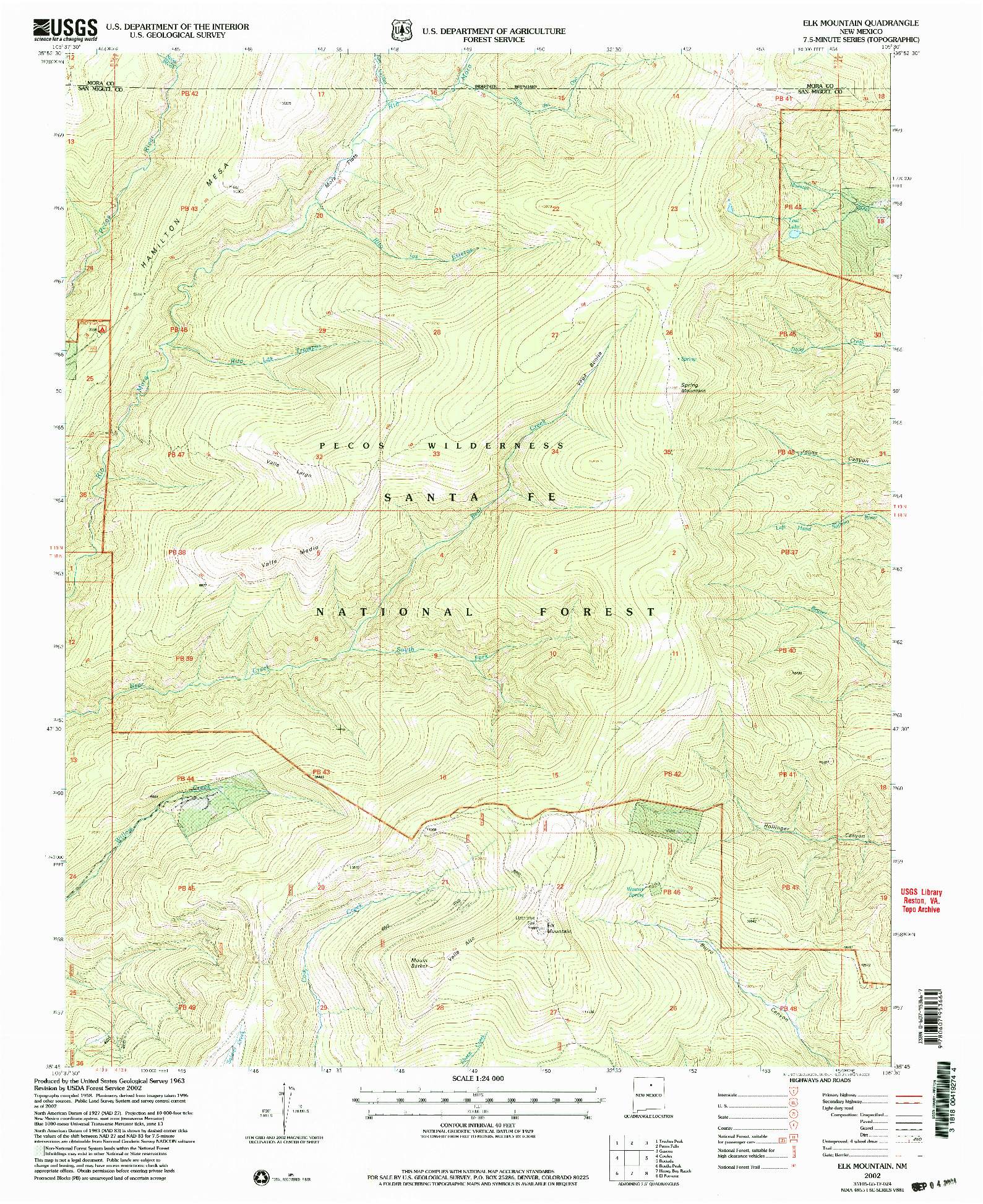 USGS 1:24000-SCALE QUADRANGLE FOR ELK MOUNTAIN, NM 2002