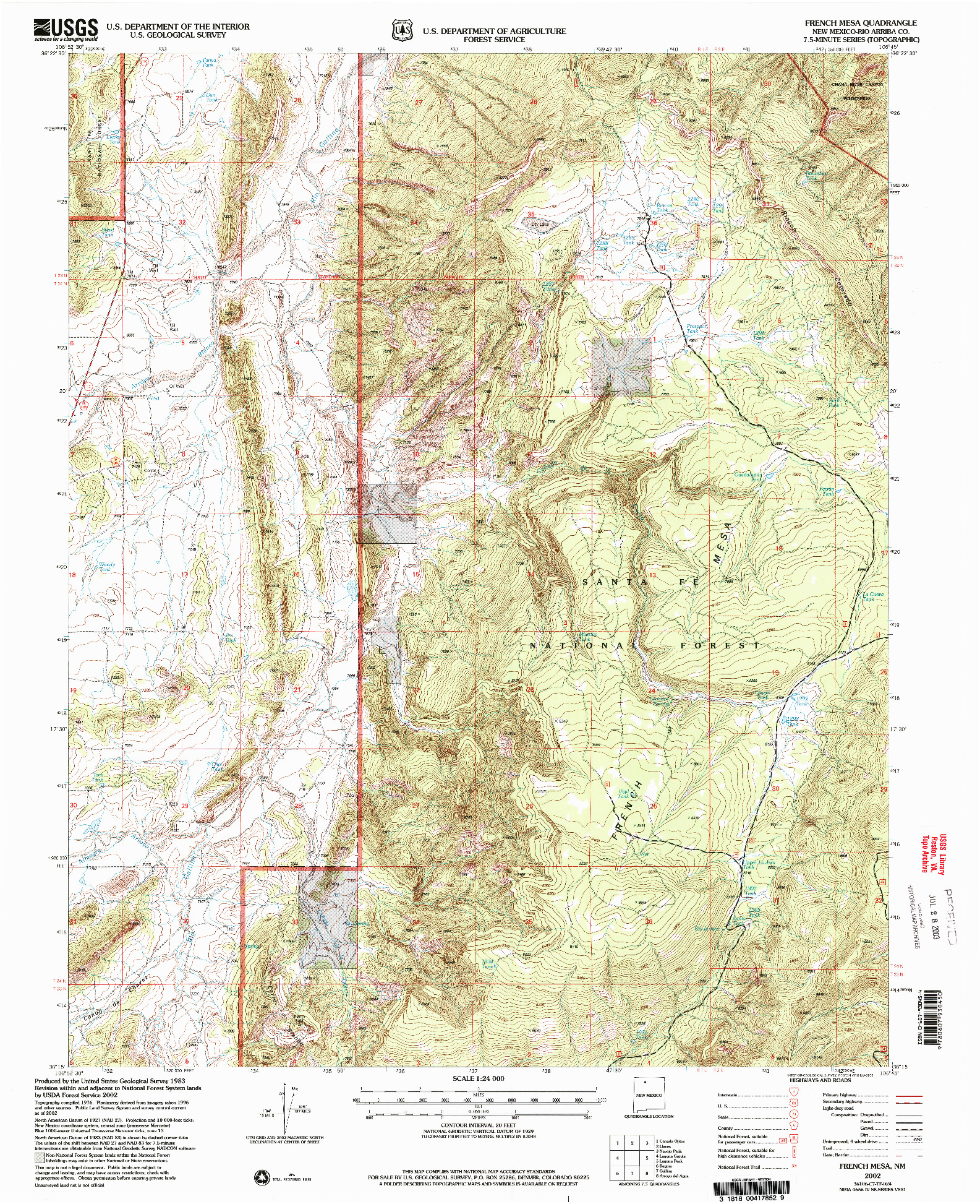 USGS 1:24000-SCALE QUADRANGLE FOR FRENCH MESA, NM 2002