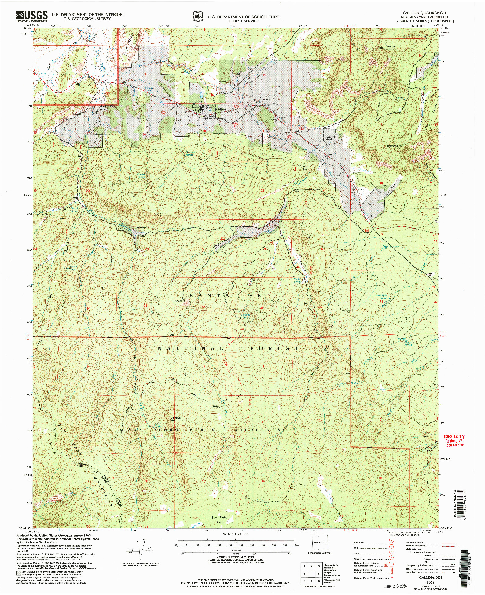 USGS 1:24000-SCALE QUADRANGLE FOR GALLINA, NM 2002