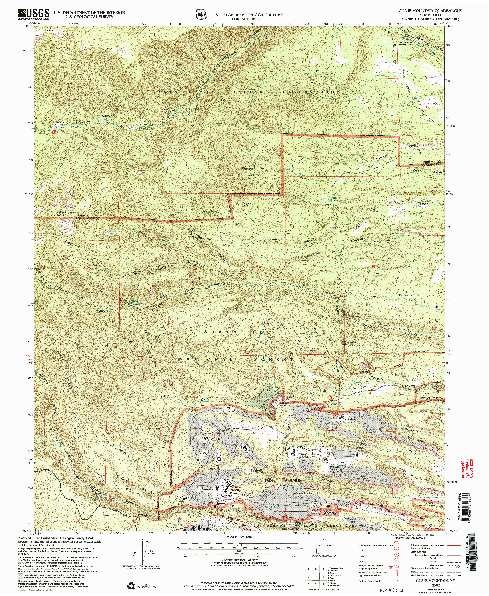 USGS 1:24000-SCALE QUADRANGLE FOR GUAJE MOUNTAIN, NM 2002