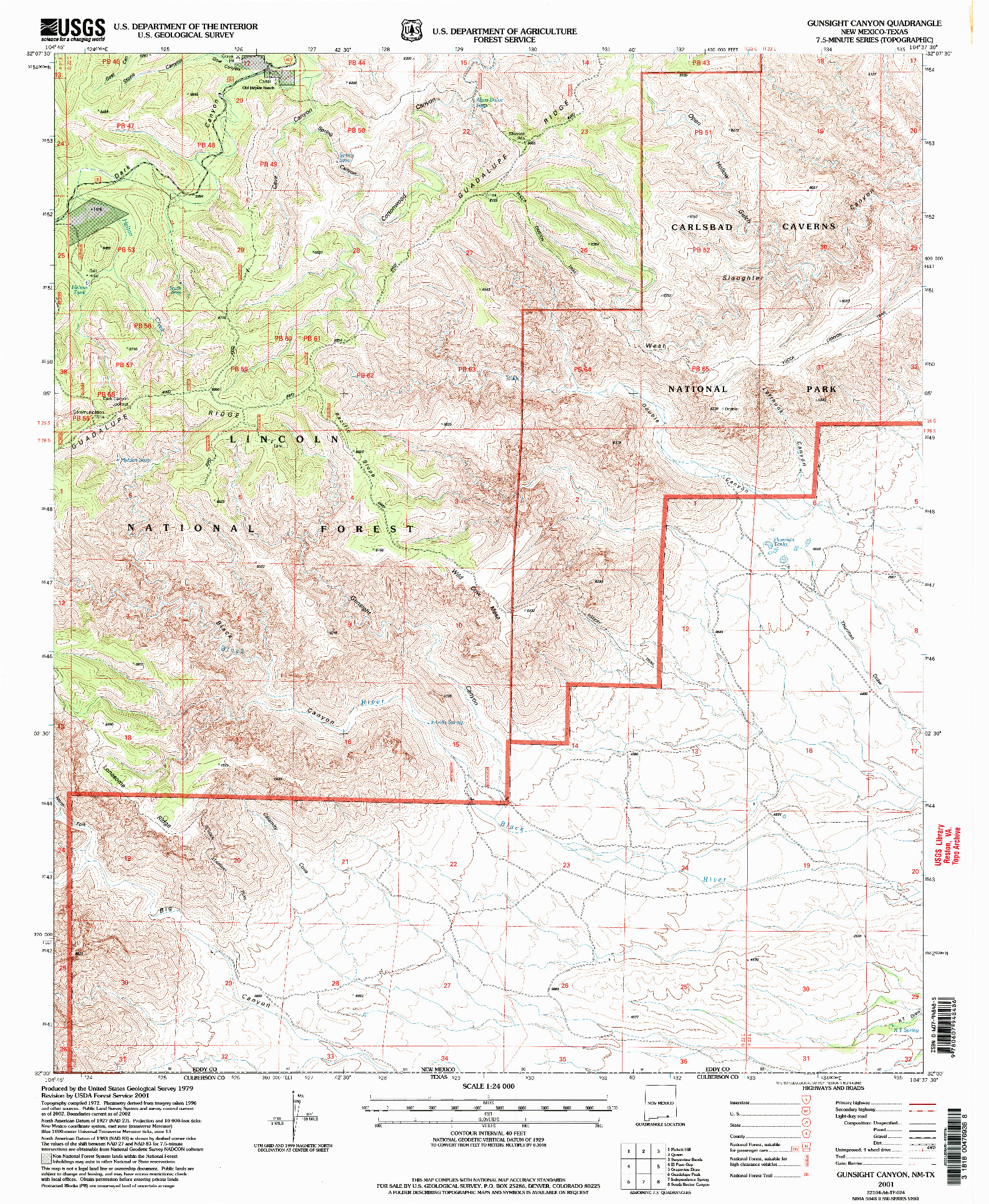 USGS 1:24000-SCALE QUADRANGLE FOR GUNSIGHT CANYON, NM 2001