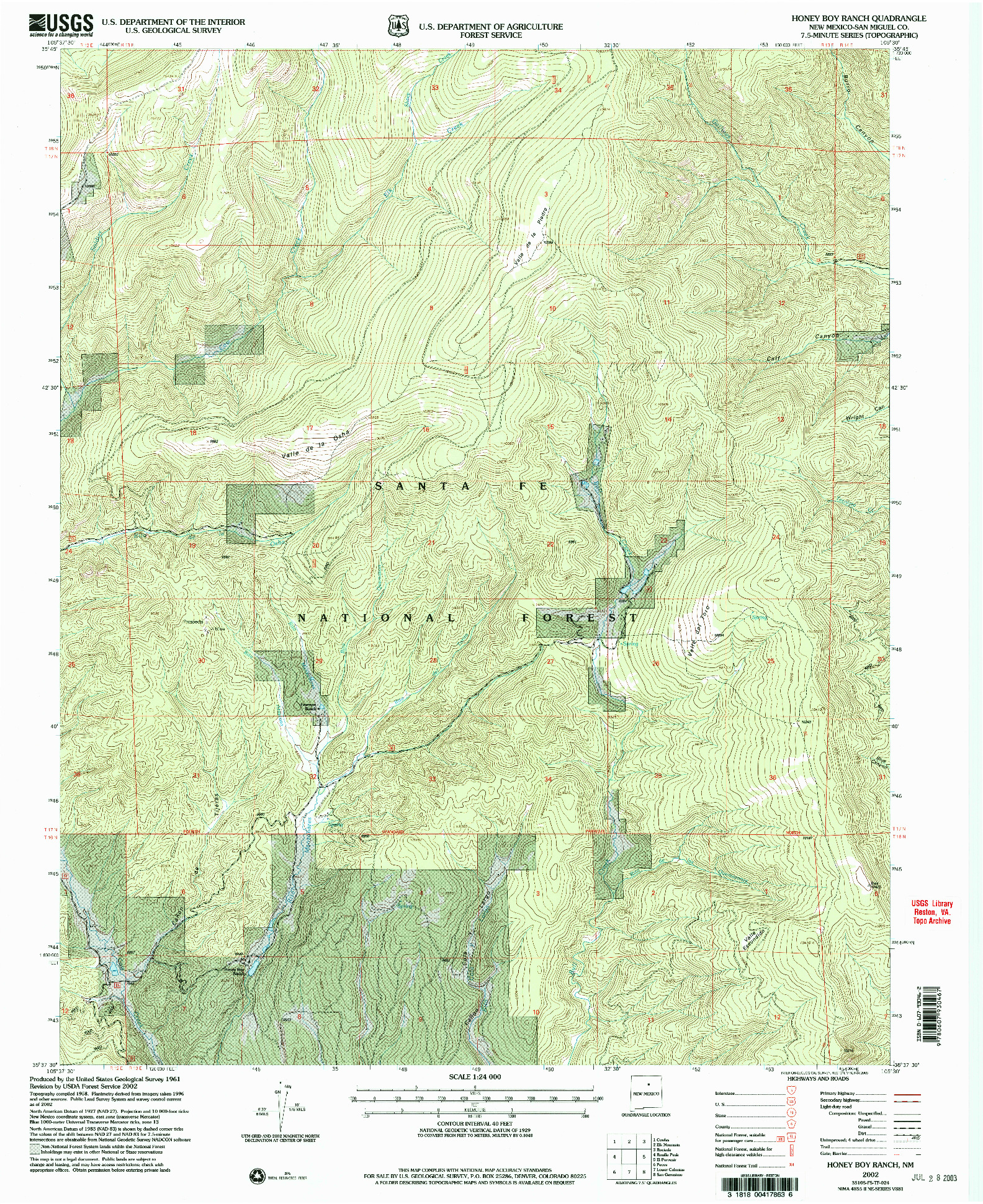 USGS 1:24000-SCALE QUADRANGLE FOR HONEY BOY RANCH, NM 2002