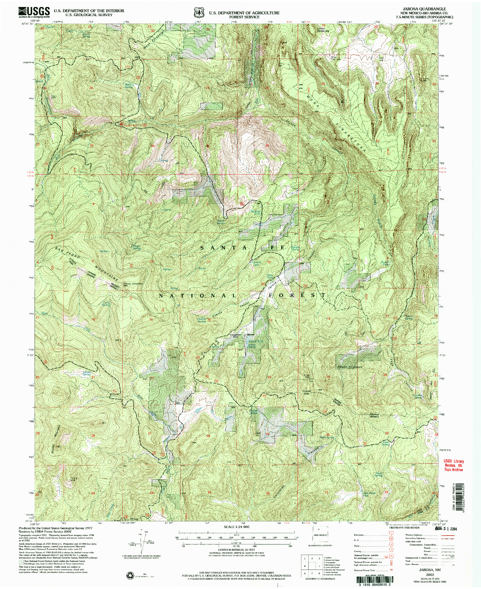 USGS 1:24000-SCALE QUADRANGLE FOR JAROSA, NM 2002