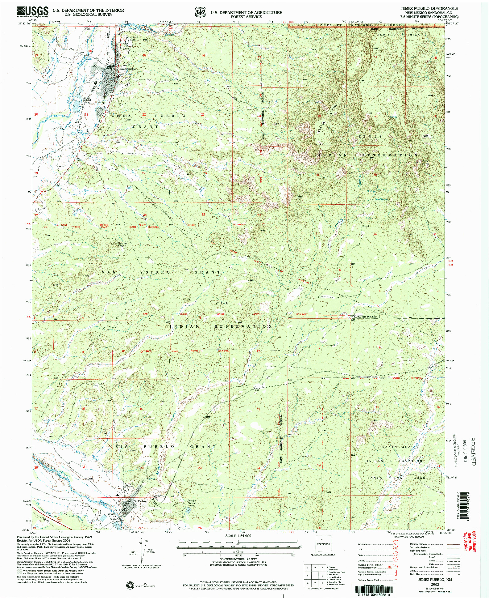 USGS 1:24000-SCALE QUADRANGLE FOR JEMEZ PUEBLO, NM 2002