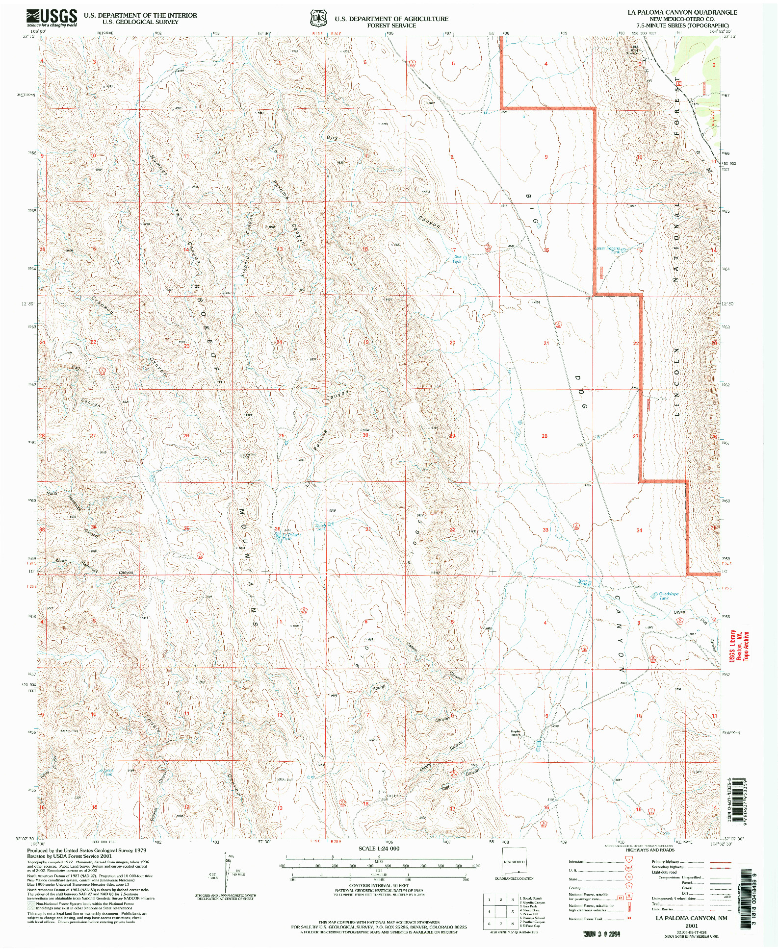 USGS 1:24000-SCALE QUADRANGLE FOR LA PALOMA CANYON, NM 2001