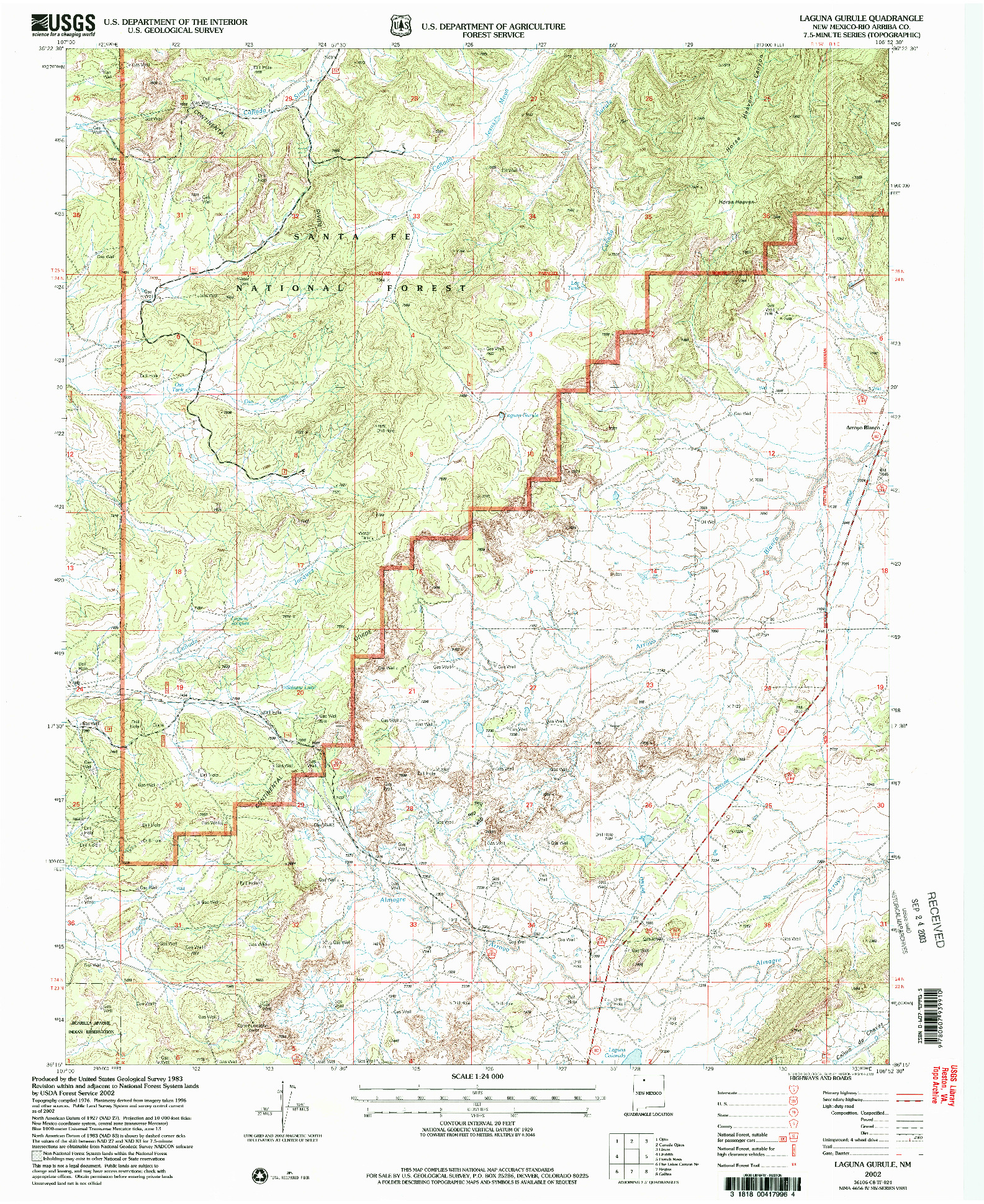 USGS 1:24000-SCALE QUADRANGLE FOR LAGUNA GURULE, NM 2002