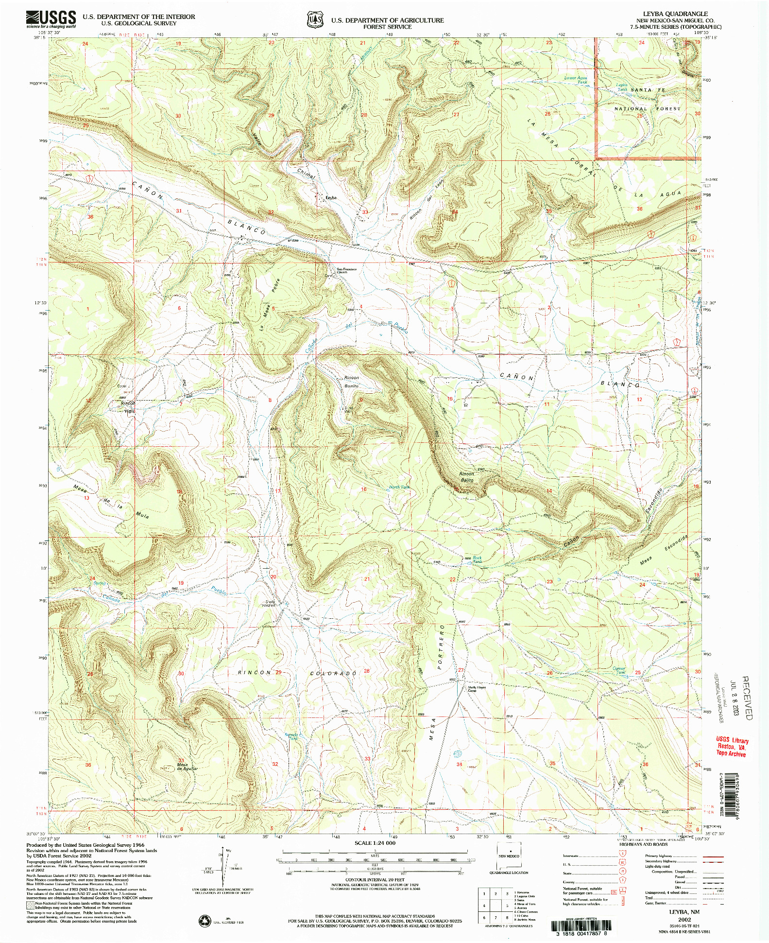 USGS 1:24000-SCALE QUADRANGLE FOR LEYBA, NM 2002