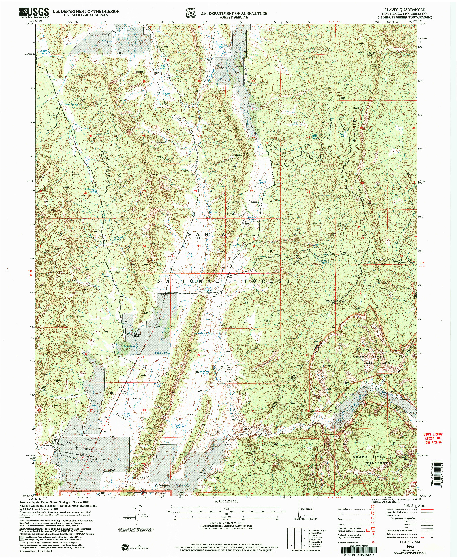 USGS 1:24000-SCALE QUADRANGLE FOR LLAVES, NM 2002