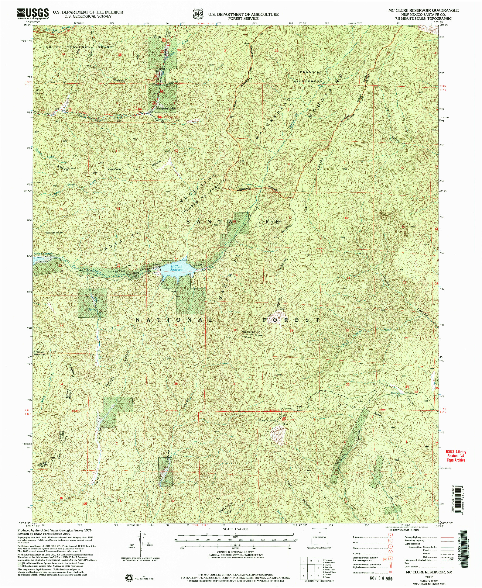 USGS 1:24000-SCALE QUADRANGLE FOR MC CLURE RESERVOIR, NM 2002