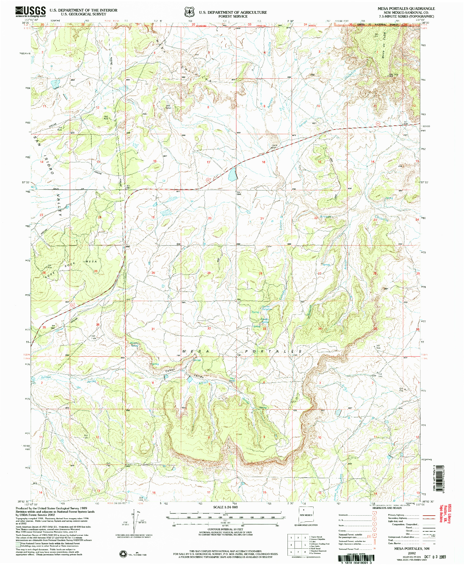 USGS 1:24000-SCALE QUADRANGLE FOR MESA PORTALES, NM 2002