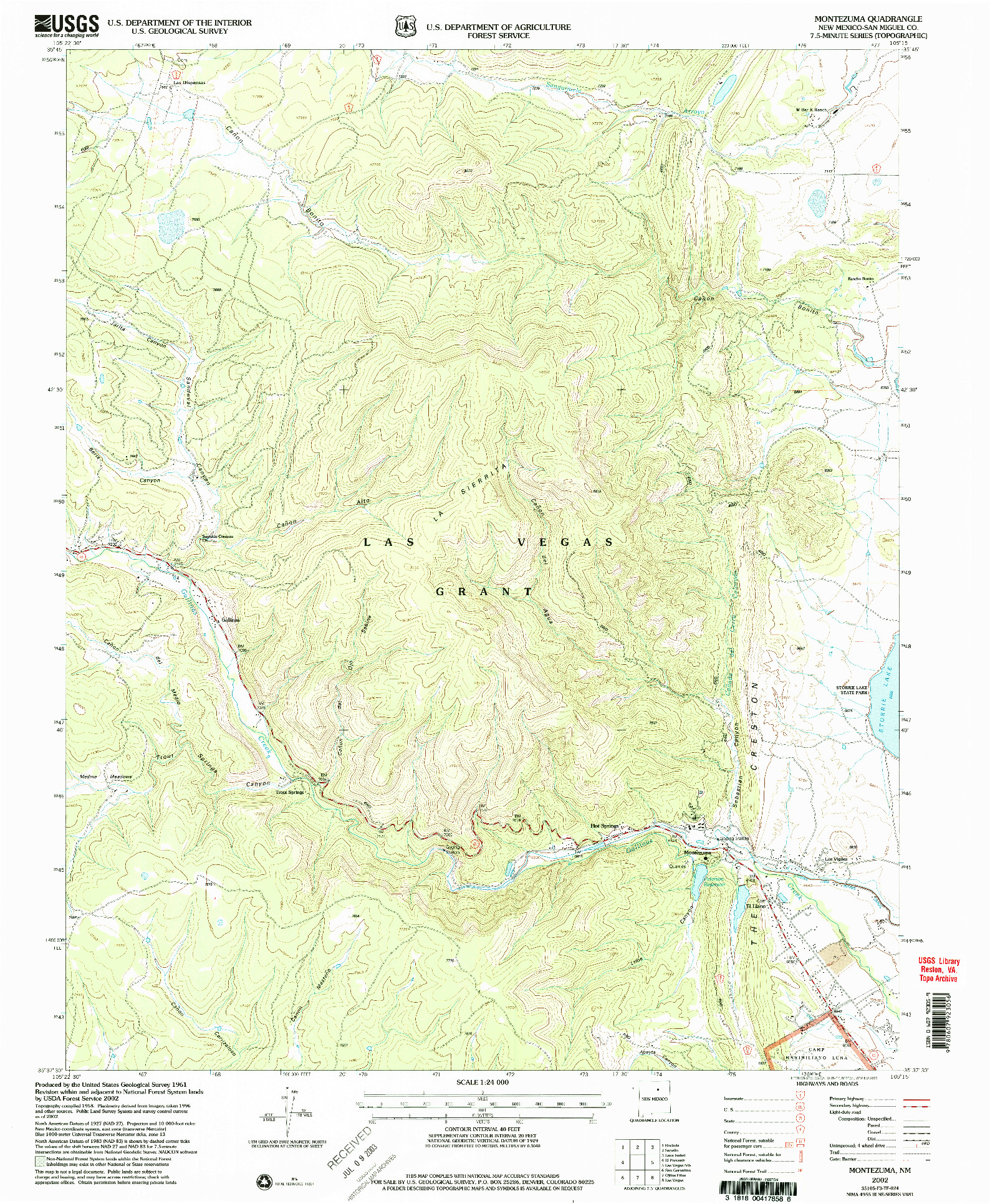 USGS 1:24000-SCALE QUADRANGLE FOR MONTEZUMA, NM 2002