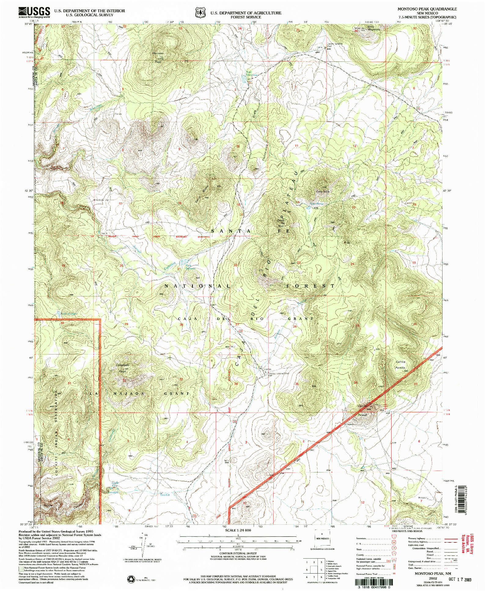 USGS 1:24000-SCALE QUADRANGLE FOR MONTOSO PEAK, NM 2002