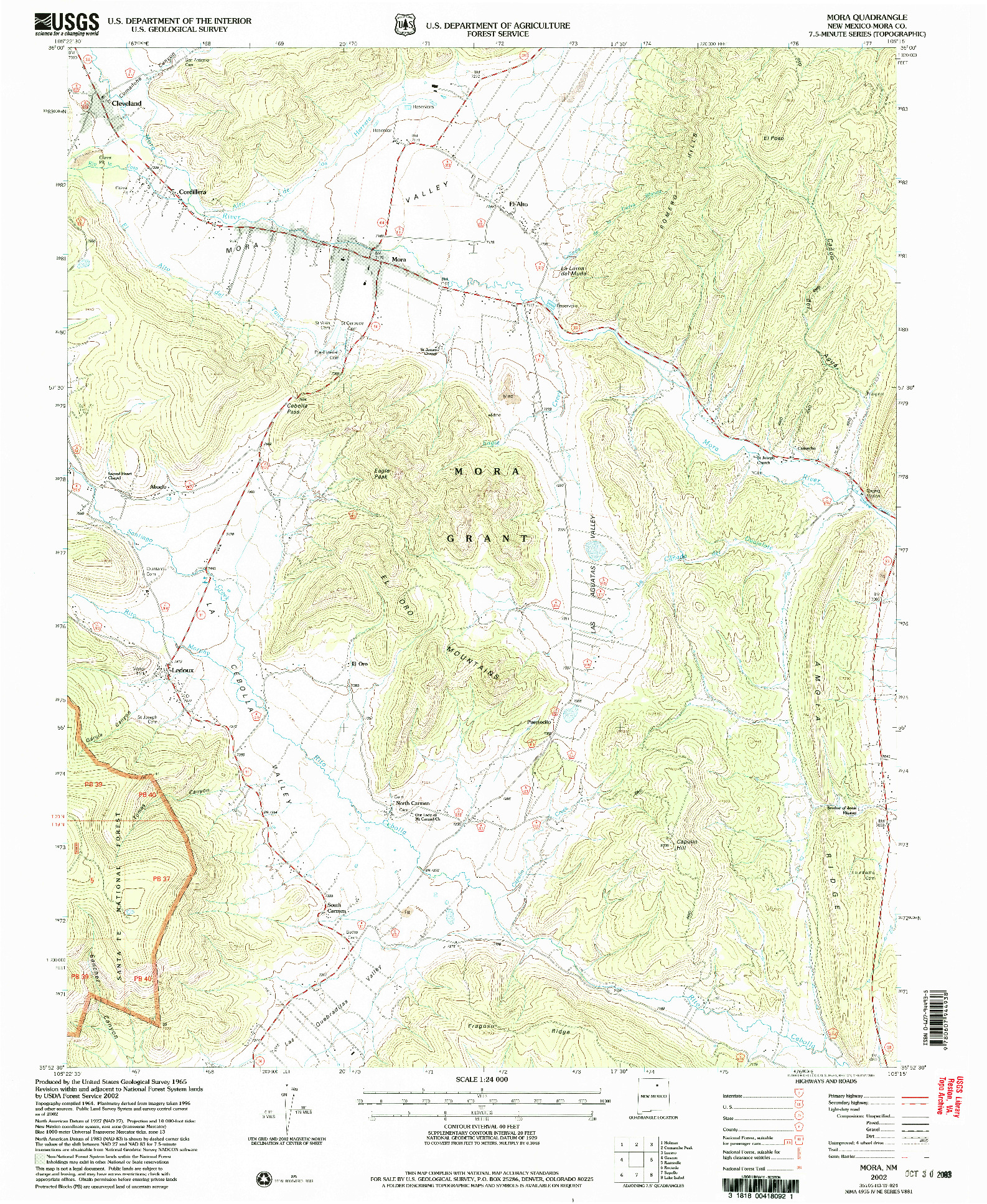 USGS 1:24000-SCALE QUADRANGLE FOR MORA, NM 2002