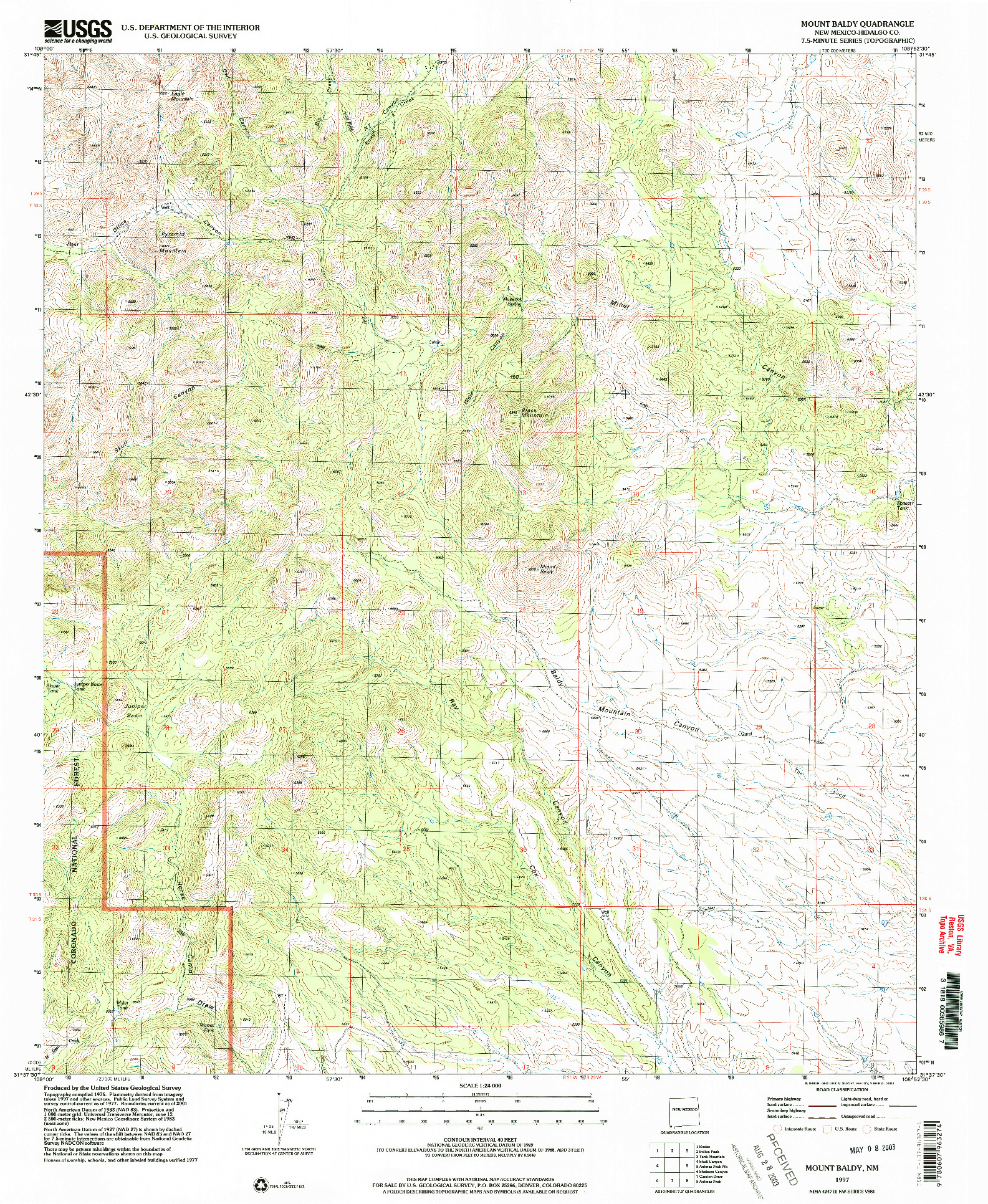 USGS 1:24000-SCALE QUADRANGLE FOR MOUNT BALDY, NM 1997