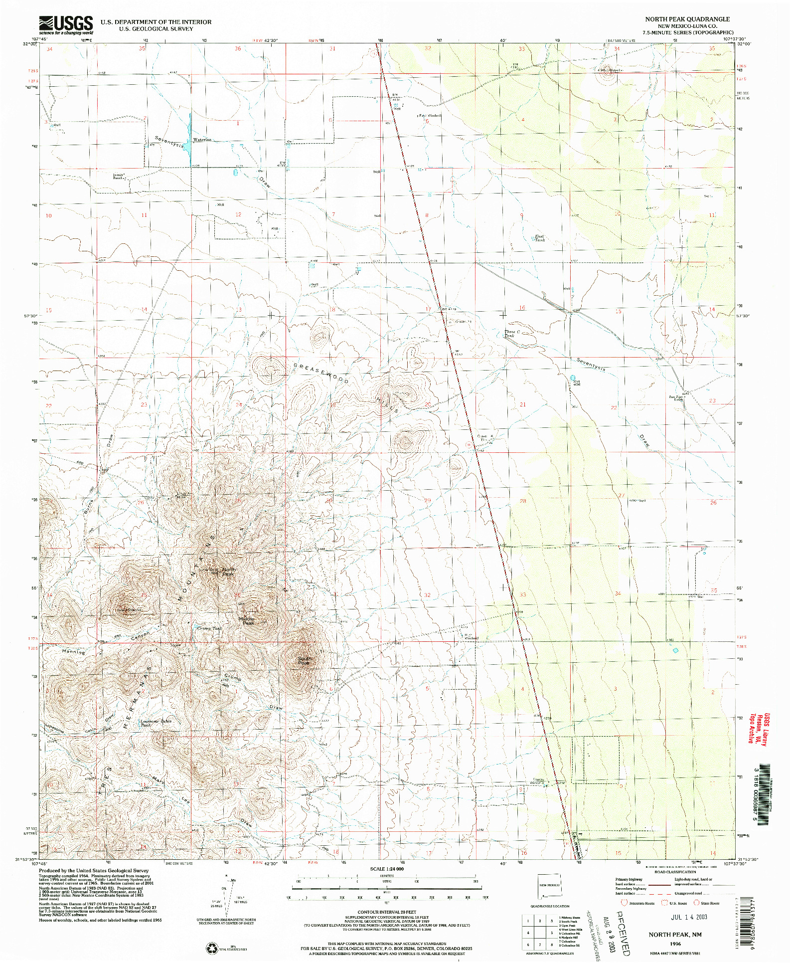USGS 1:24000-SCALE QUADRANGLE FOR NORTH PEAK, NM 1996