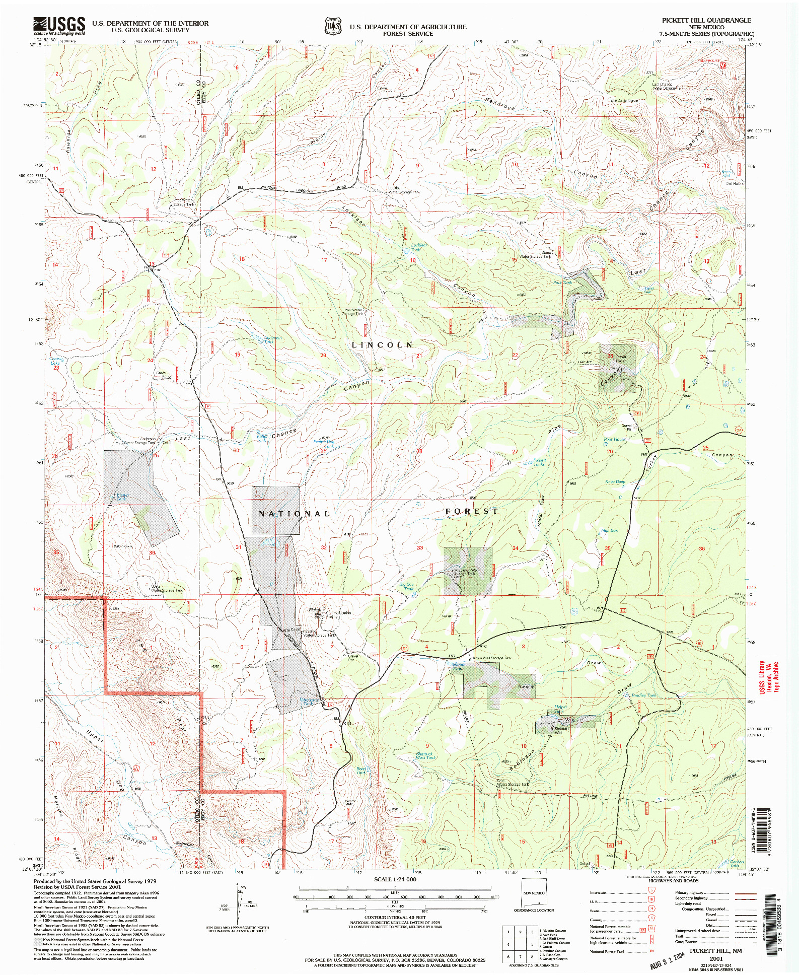 USGS 1:24000-SCALE QUADRANGLE FOR PICKETT HILL, NM 2001