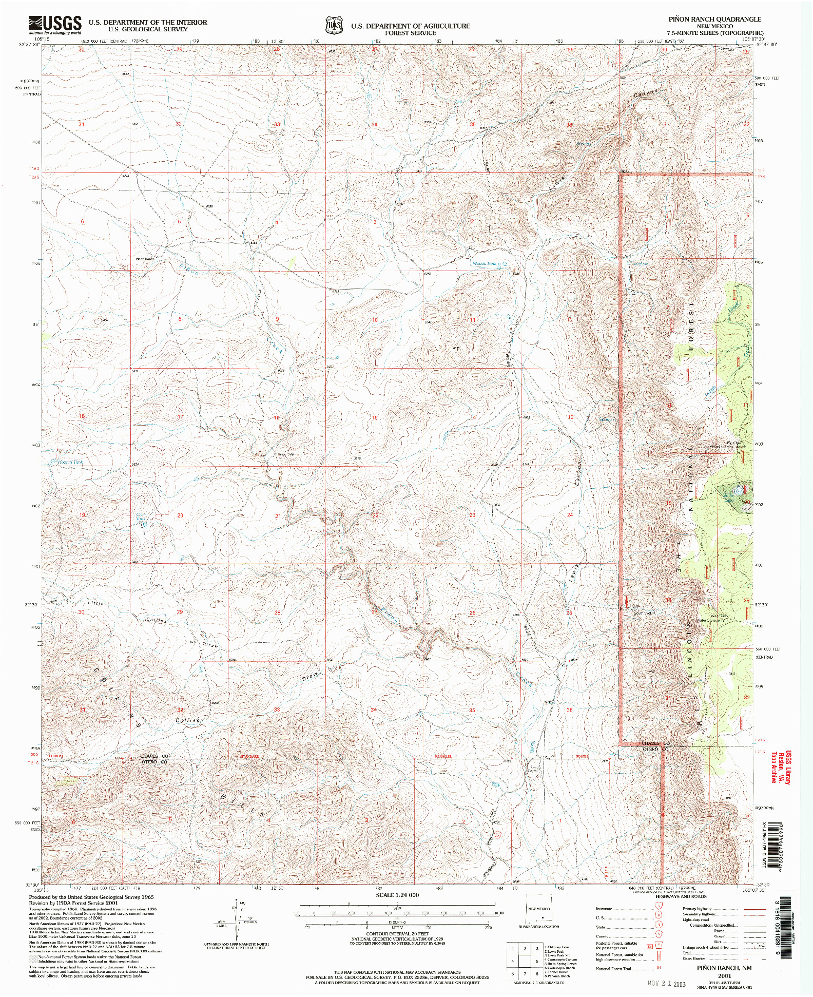 USGS 1:24000-SCALE QUADRANGLE FOR PINON RANCH, NM 2001