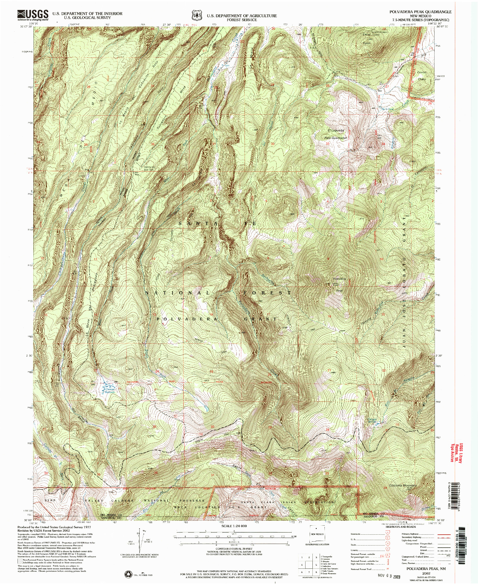 USGS 1:24000-SCALE QUADRANGLE FOR POLVADERA PEAK, NM 2002