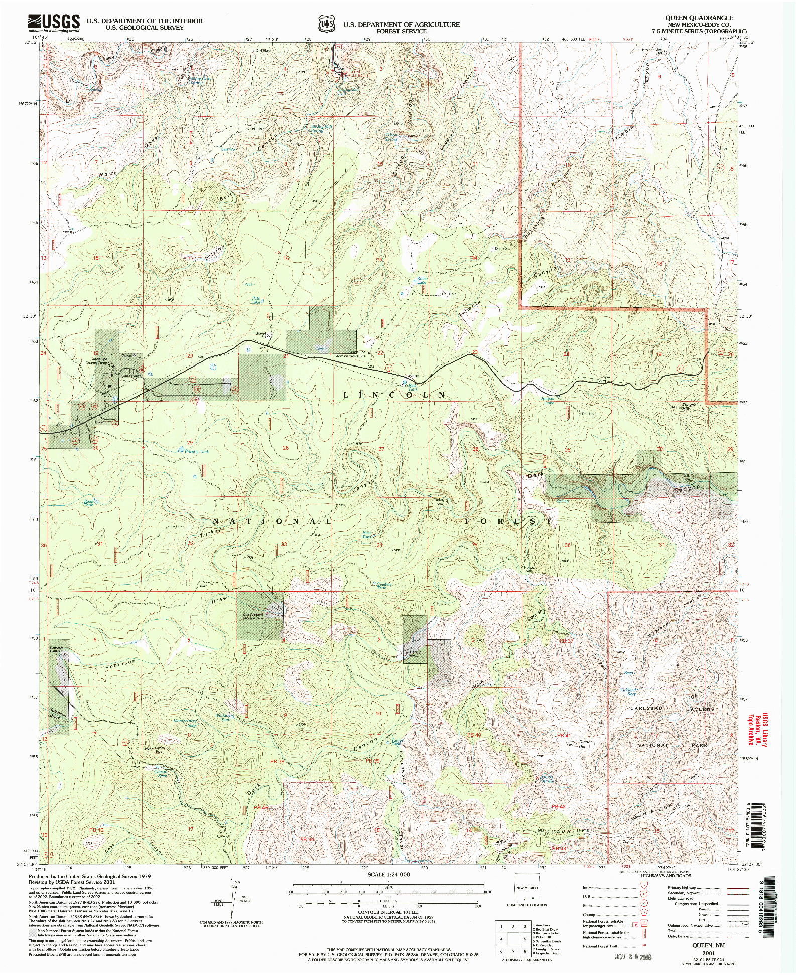 USGS 1:24000-SCALE QUADRANGLE FOR QUEEN, NM 2001