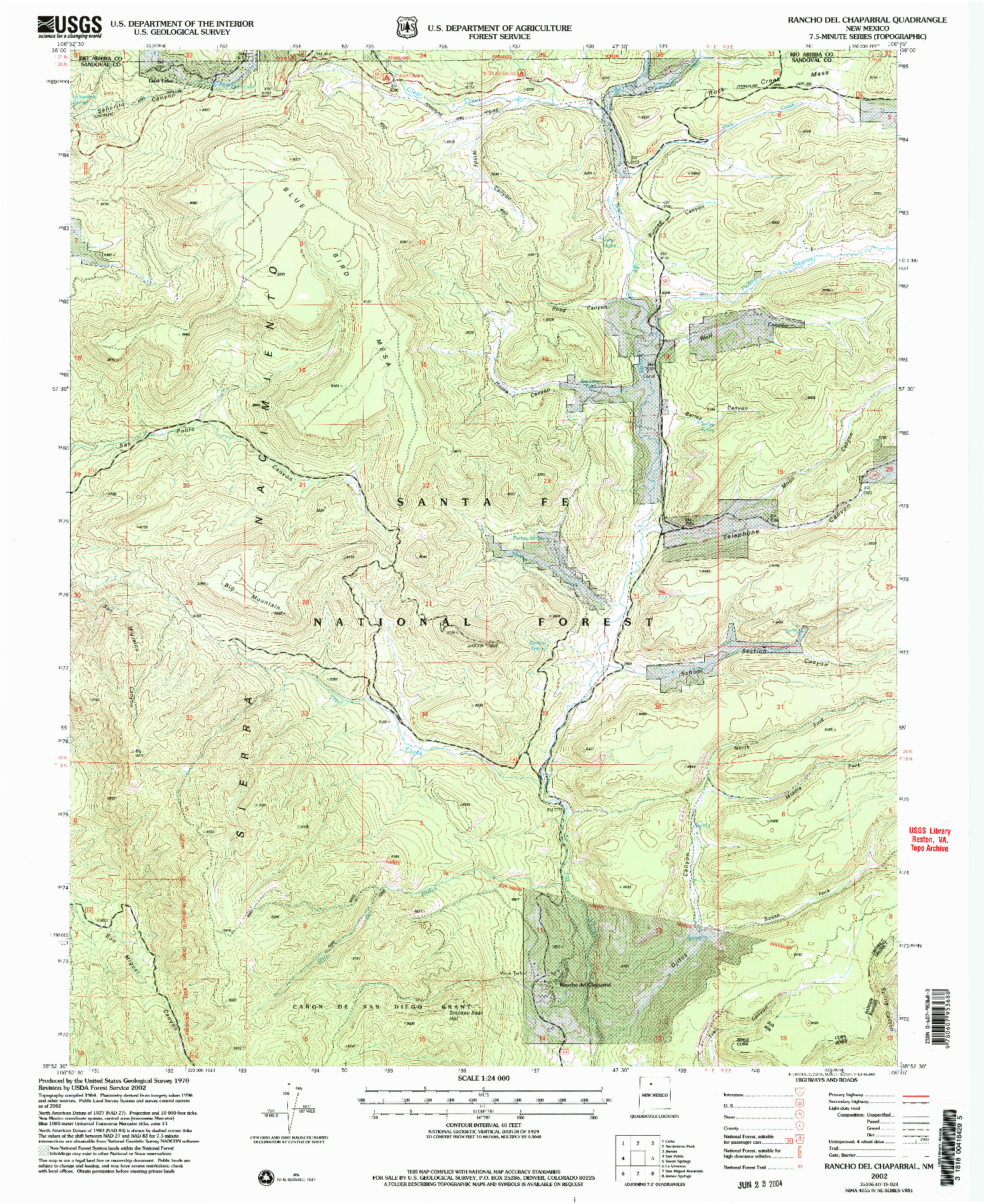 USGS 1:24000-SCALE QUADRANGLE FOR RANCHO DEL CHAPARRAL, NM 2002