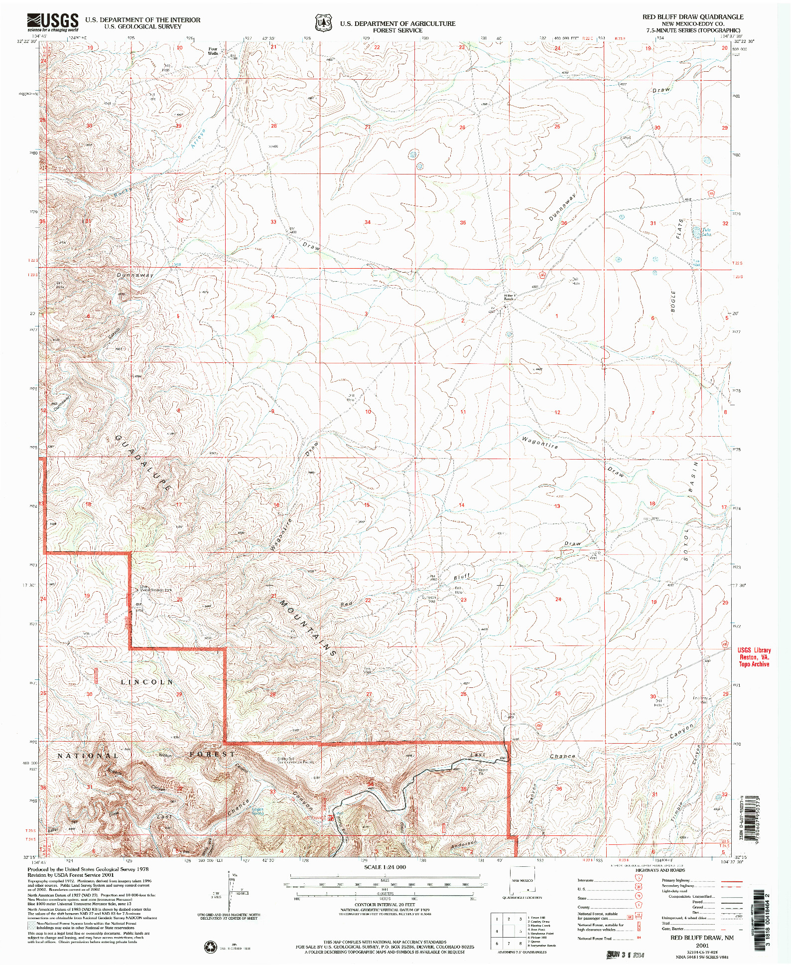 USGS 1:24000-SCALE QUADRANGLE FOR RED BLUFF DRAW, NM 2001