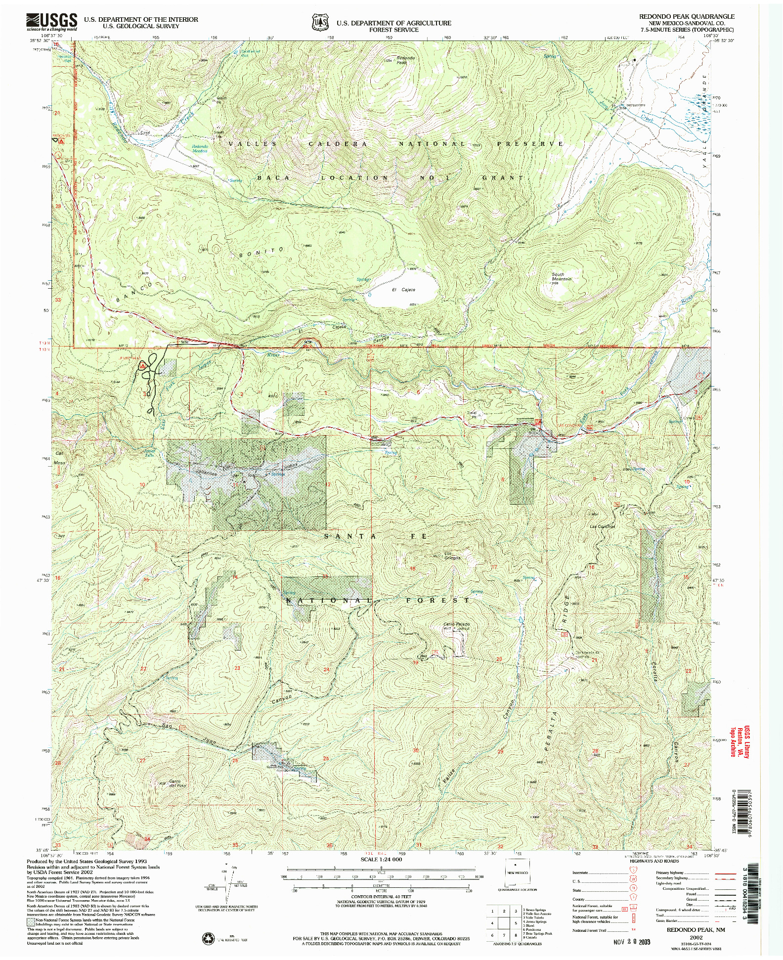 USGS 1:24000-SCALE QUADRANGLE FOR REDONDO PEAK, NM 2002
