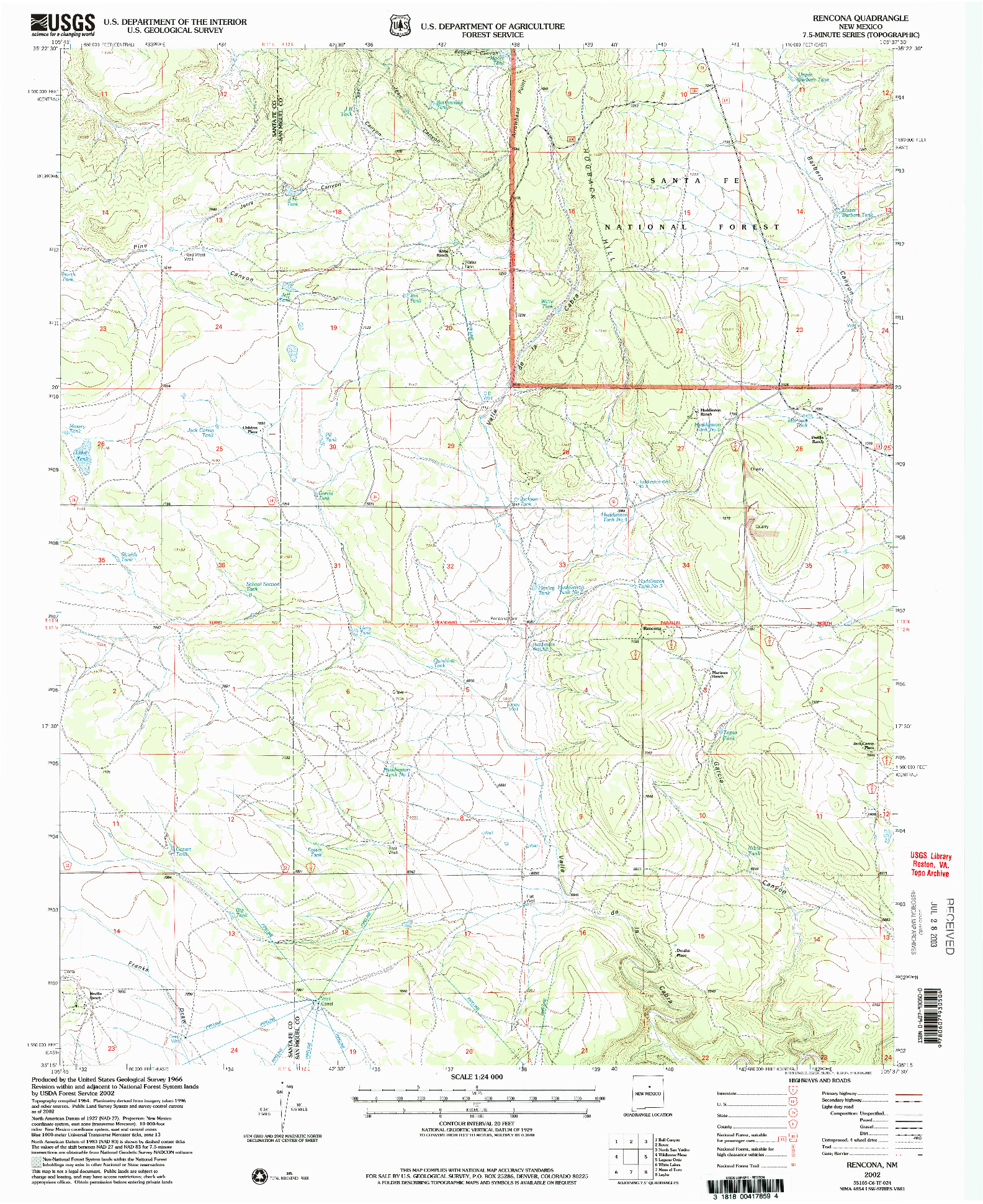 USGS 1:24000-SCALE QUADRANGLE FOR RENCONA, NM 2002