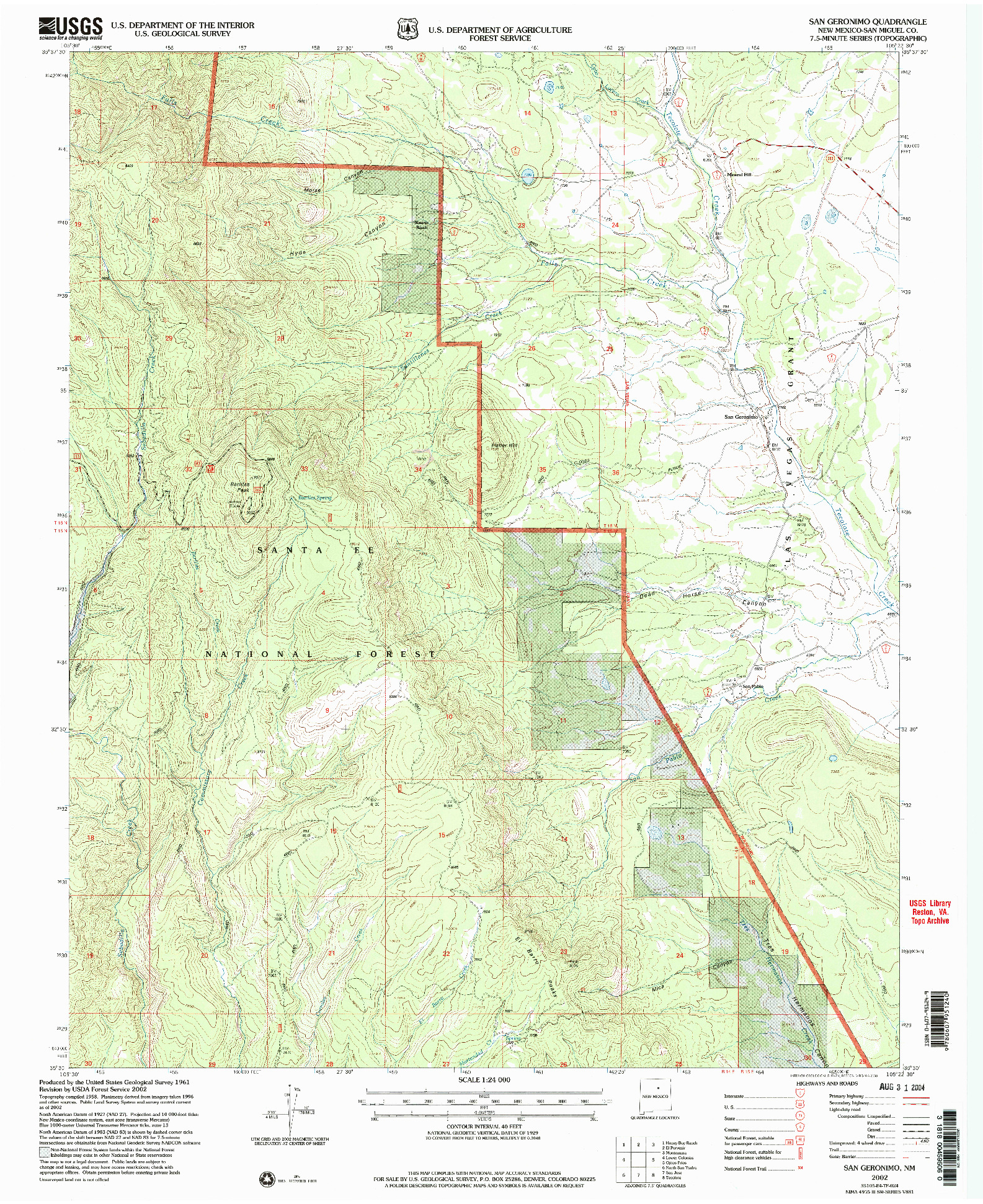 USGS 1:24000-SCALE QUADRANGLE FOR SAN GERONIMO, NM 2002