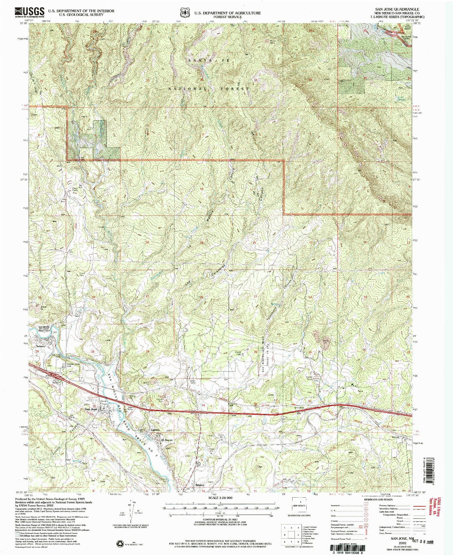 USGS 1:24000-SCALE QUADRANGLE FOR SAN JOSE, NM 2002