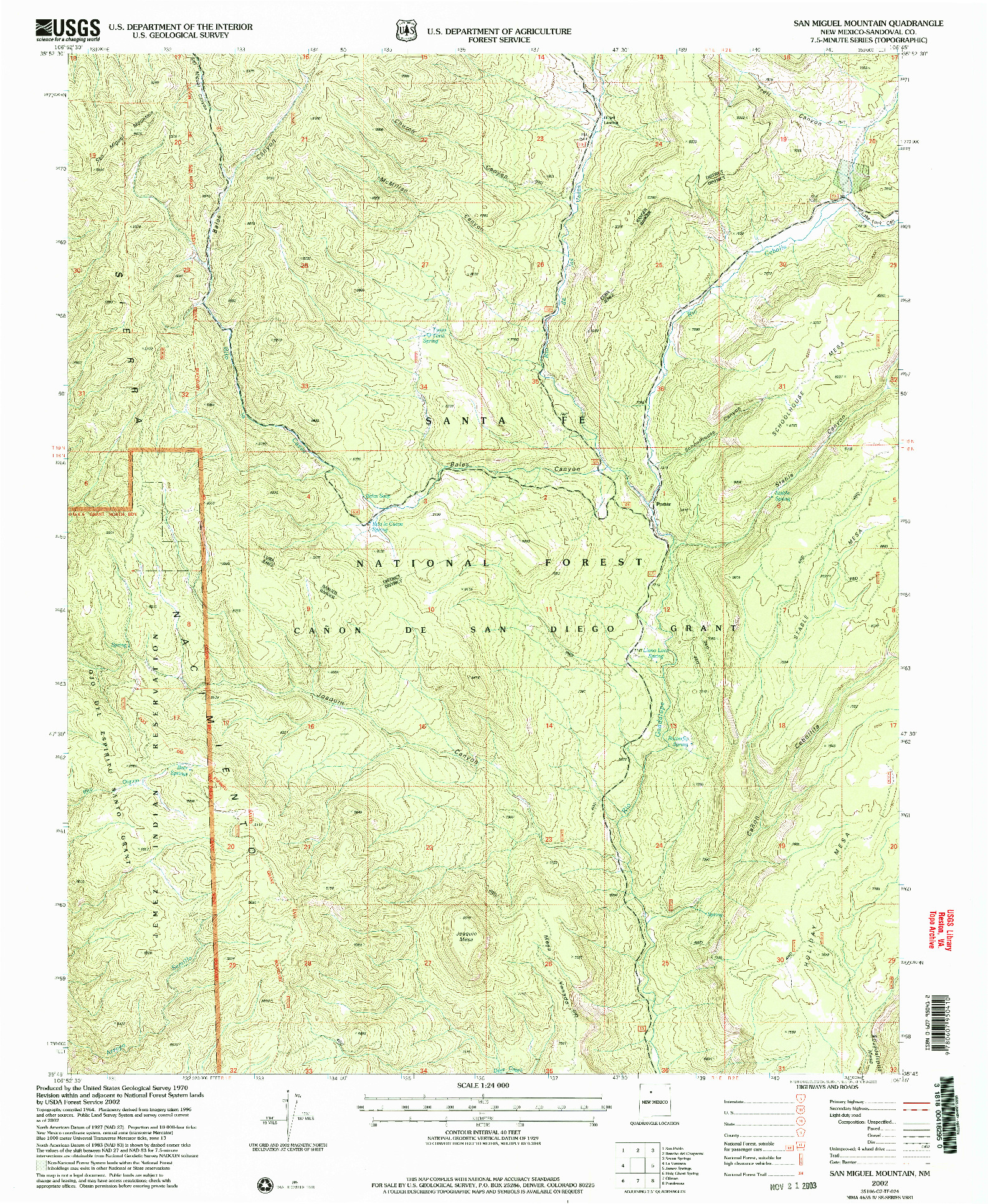 USGS 1:24000-SCALE QUADRANGLE FOR SAN MIGUEL MOUNTAIN, NM 2002