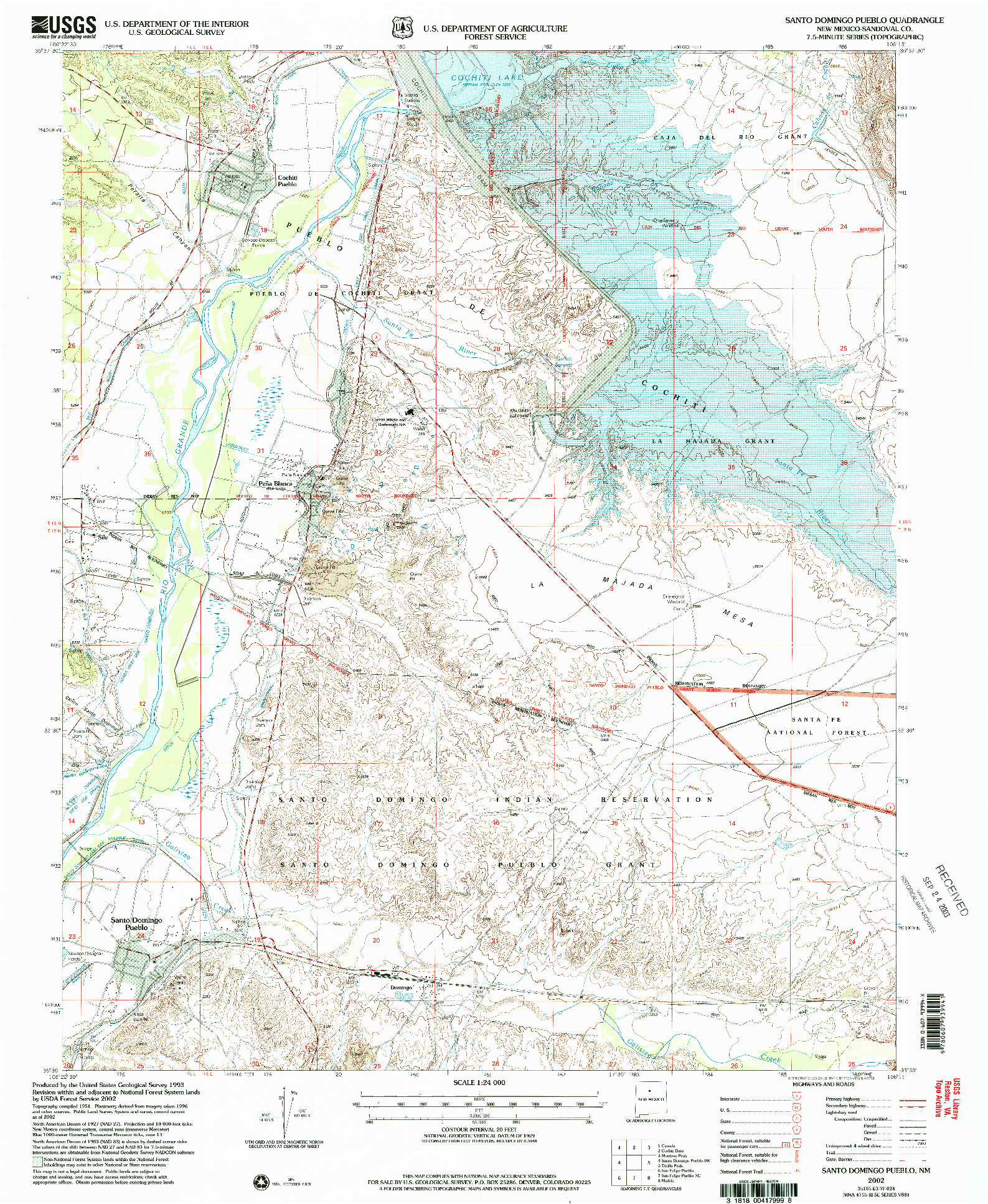 USGS 1:24000-SCALE QUADRANGLE FOR SANTO DOMINGO PUEBLO, NM 2002